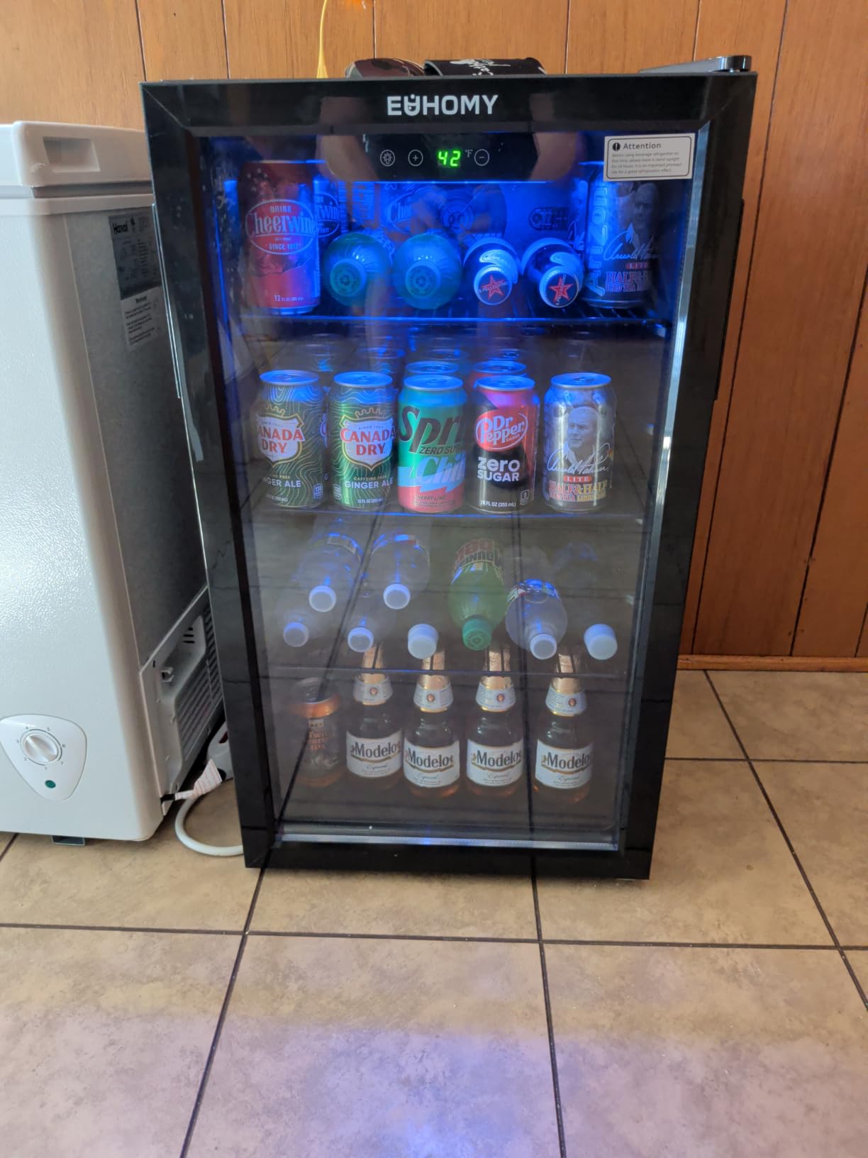 EUHOMY 24 Can Mini Fridge, 18L Beverage Refrigerator with Quiet Compressor | 0.6 Cu.ft Capacity, 40F to 61F, Countertop, Digital Temperature Control, Removable Shelves, LED Light, Home Bar Office Use customer photo 2