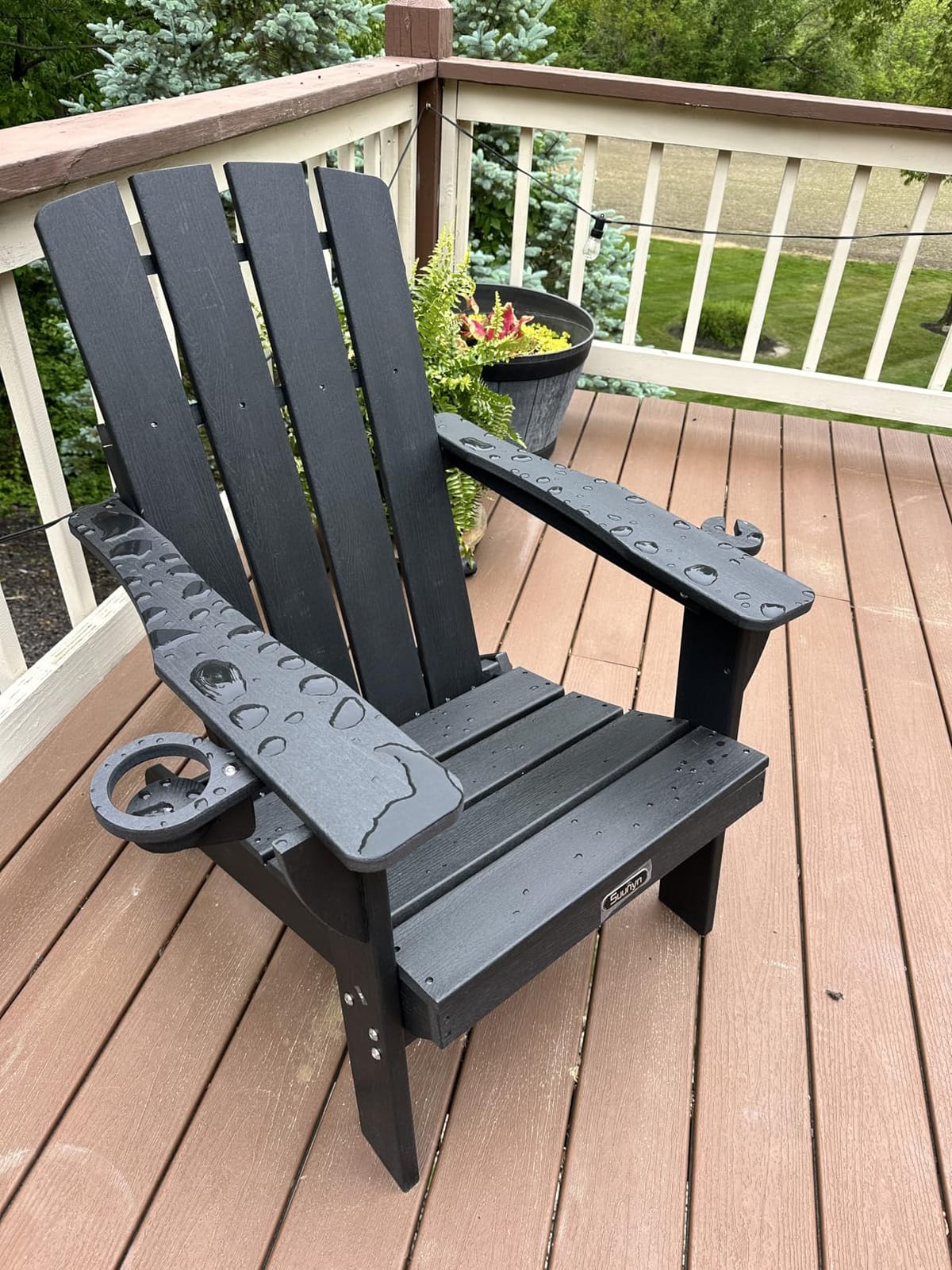 Folding Adirondack Chair, HDPE Adirondack Chairs with 2 Cup Holder, Plastic All-Weather Fire Pit Chairs, Outdoor Lawn Chair for Patio Garden (Black) customer photo 2