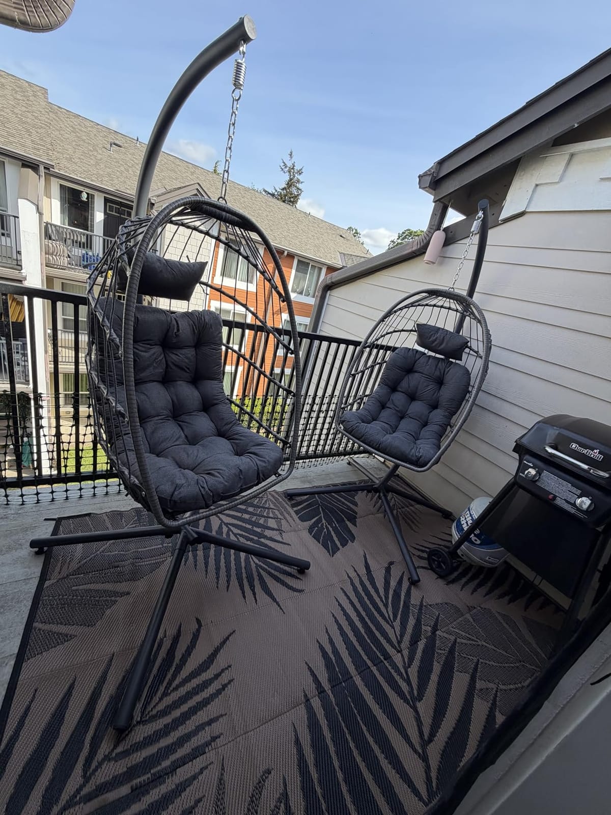 SWITTE Egg Chair Outdoor with Stand, Indoor Wicker Hanging Egg Swing, Grey | Patio Swinging Chair with Thick Cushion, Egg Shaped Swing for Bedroom Porch Balcony, Rattan Hammock Chairs 370 LBS Capacity customer photo 2