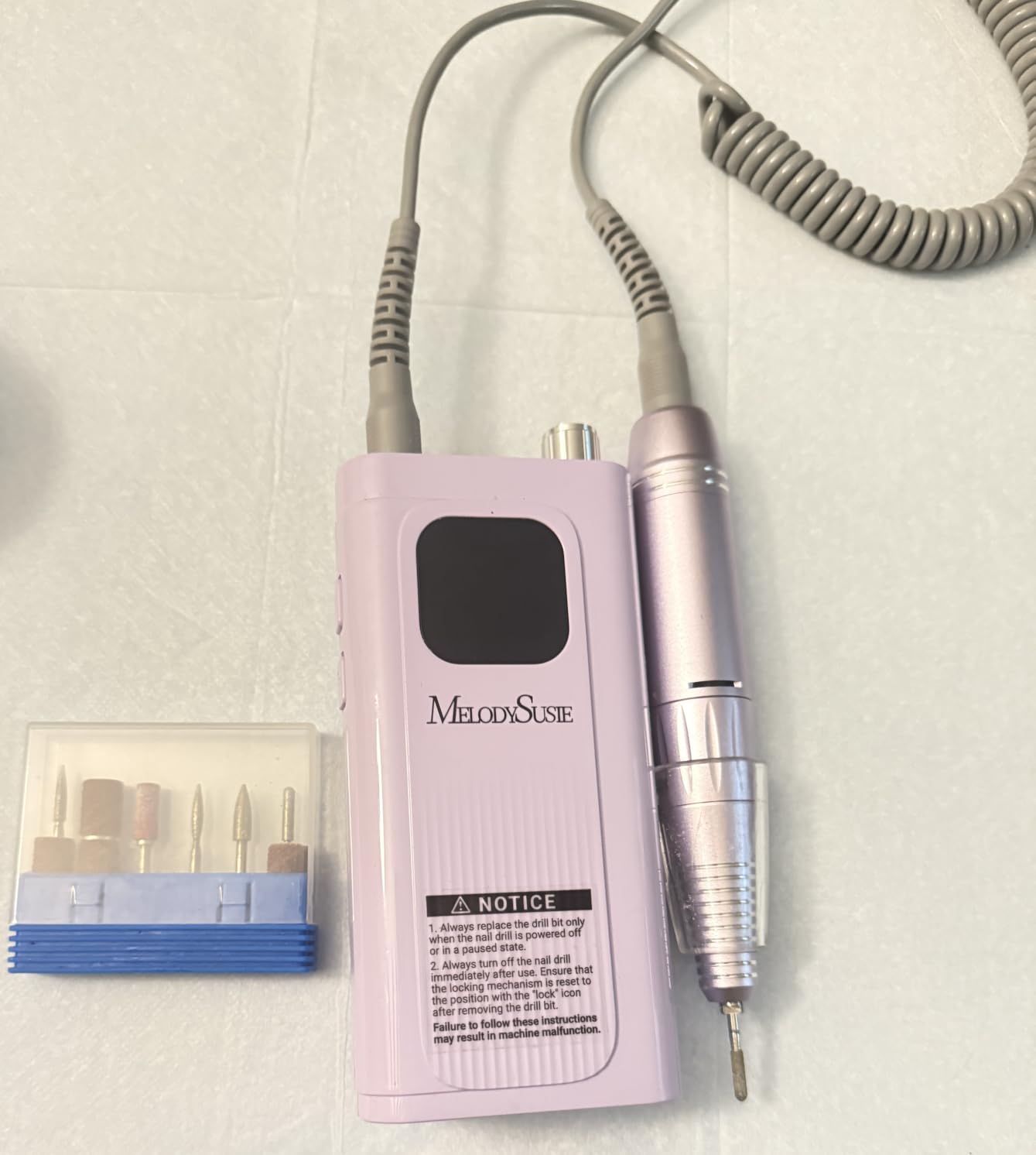 MelodySusie Clip-On SC300F Cordless Nail Drill 30,000 RPM for Beginners | 8-12h Battery Life, 6 Bits and 56 Sanding Bands for Shaping, Gel Removal and Students in Training customer photo 1