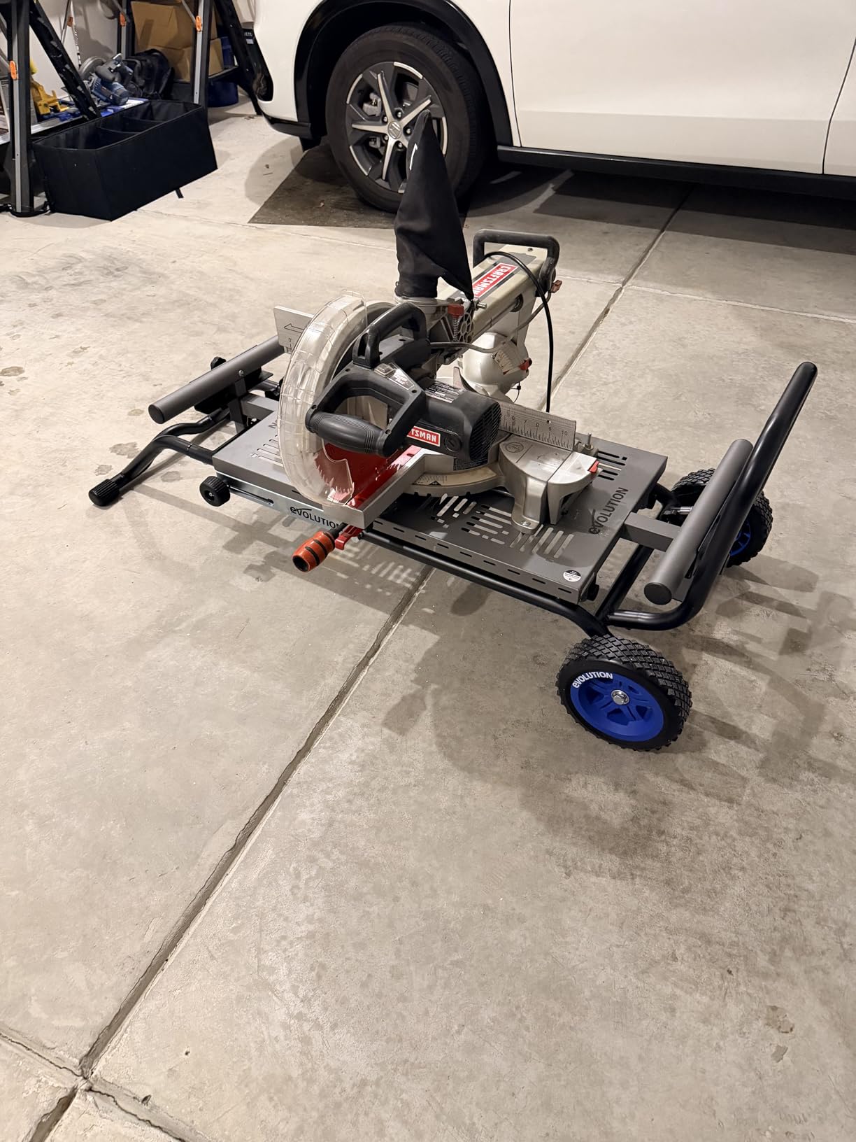 EVOLUTION MCSSTAND | Mitering Chop Saw Stand with Powerlift Assist | Heavy-Duty Steel Frame | All-Terrain Wheels | Compatible S14MCS, S355MCS, S355CPSL, S14CPS, S15CPS | Gas-Strut Lift customer photo 2