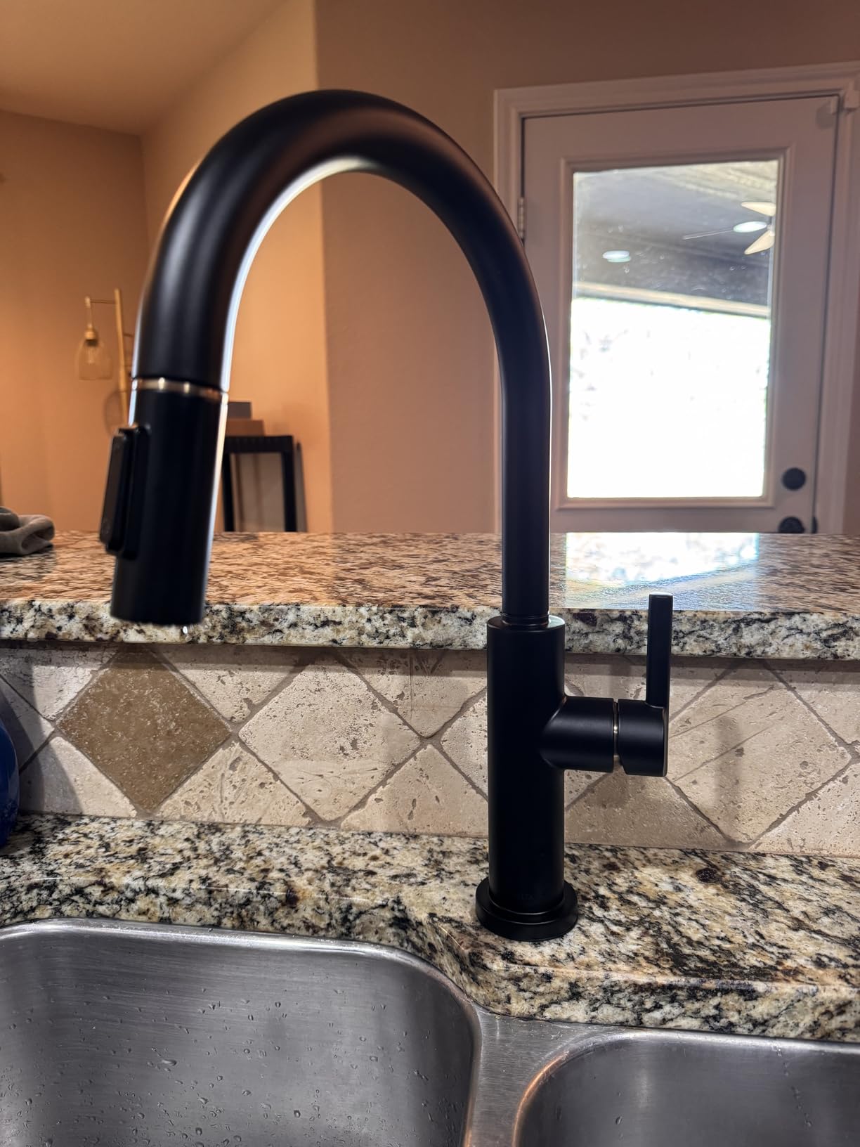 Delta Nicoli Matte Black Kitchen Faucet with Pull Down Sprayer, Bridge 3 Hole Modern Kitchen Sink Faucet, Two-Handle, Matte Black 19867LF-BL customer photo 1