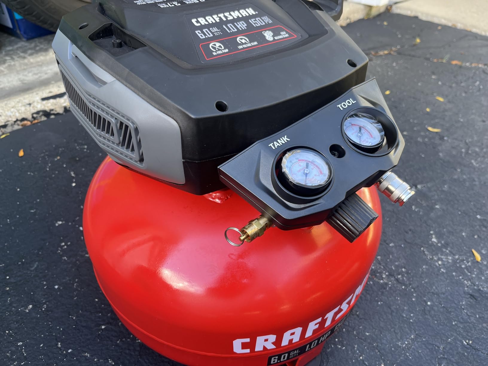 CRAFTSMAN 6 Gallon 150 PSI Oil-Free Pancake Air Compressor CMXECXA02106410 | 2.6 SCFM at 90 PSI with Dual Couplers for Nailers, Tire Inflation, and Woodworking customer photo 1