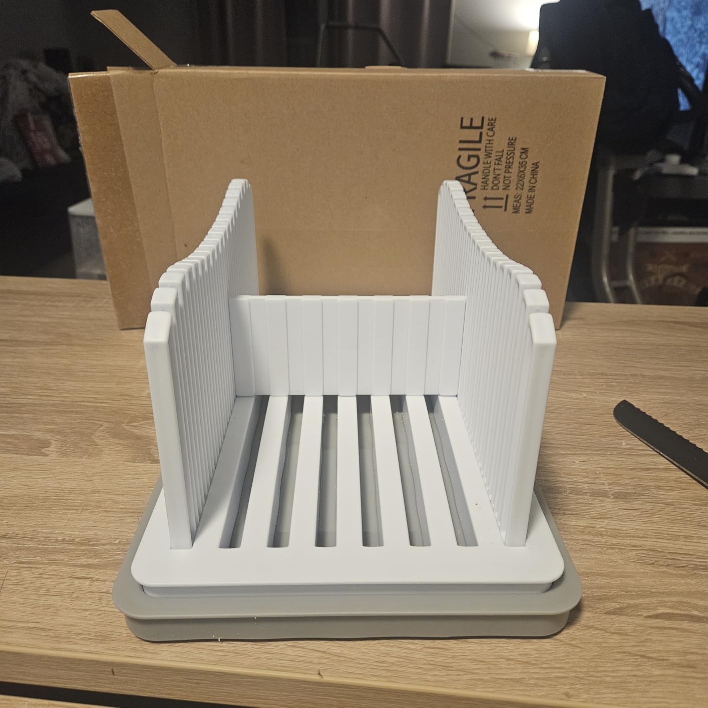 CAWIU Bread Slicer for Homemade Bread, Adjustable Width Bread Slicing Guide | Foldable Bread Cutter with Crumb Tray, Compact Cutting Guide for Loafs, Sandwiches, Bagels, and Cakes customer photo 2