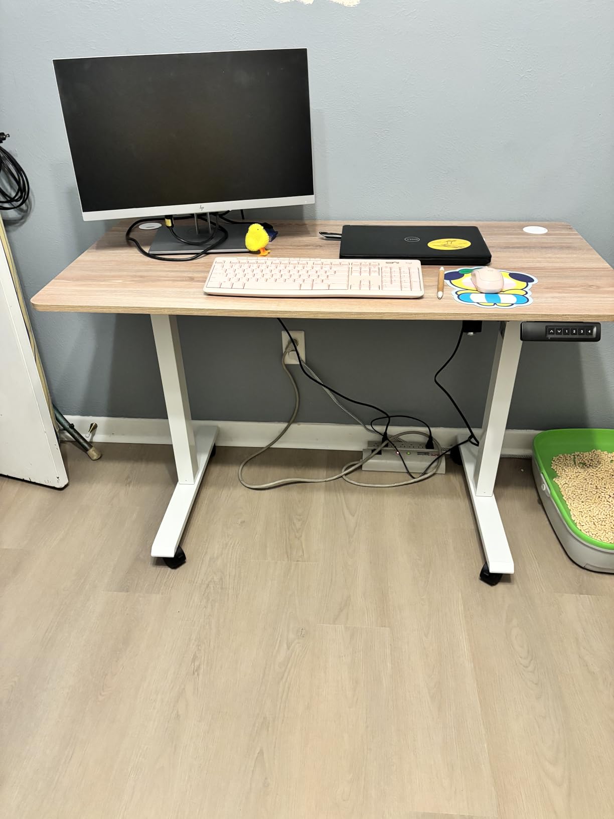 farexon Electric Standing Desk Adjustable Height, 71 x 28 Inch Sit Stand up Desk with Large Mouse Pad, Double Metal Hook, 4 Wheels, 4 Memory Preset Heights Home Office Computer Desk (Brown) customer photo 2
