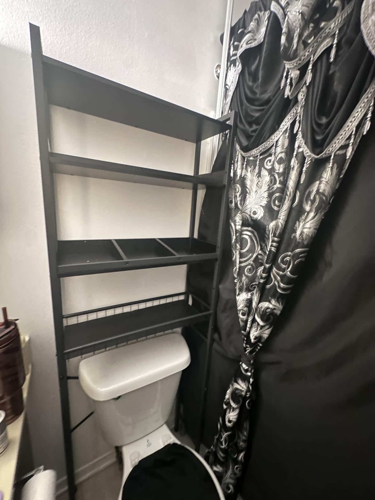 Over-The-Toilet Storage Shelf, 4-Tier Bathroom Organizer Cabinet Rack And Storage Over Toilet With Shelf Waterproof Feet Pad And Basket, Multifunctional Space Saver Freestanding Bathroom Shelves (Brown) customer photo 2