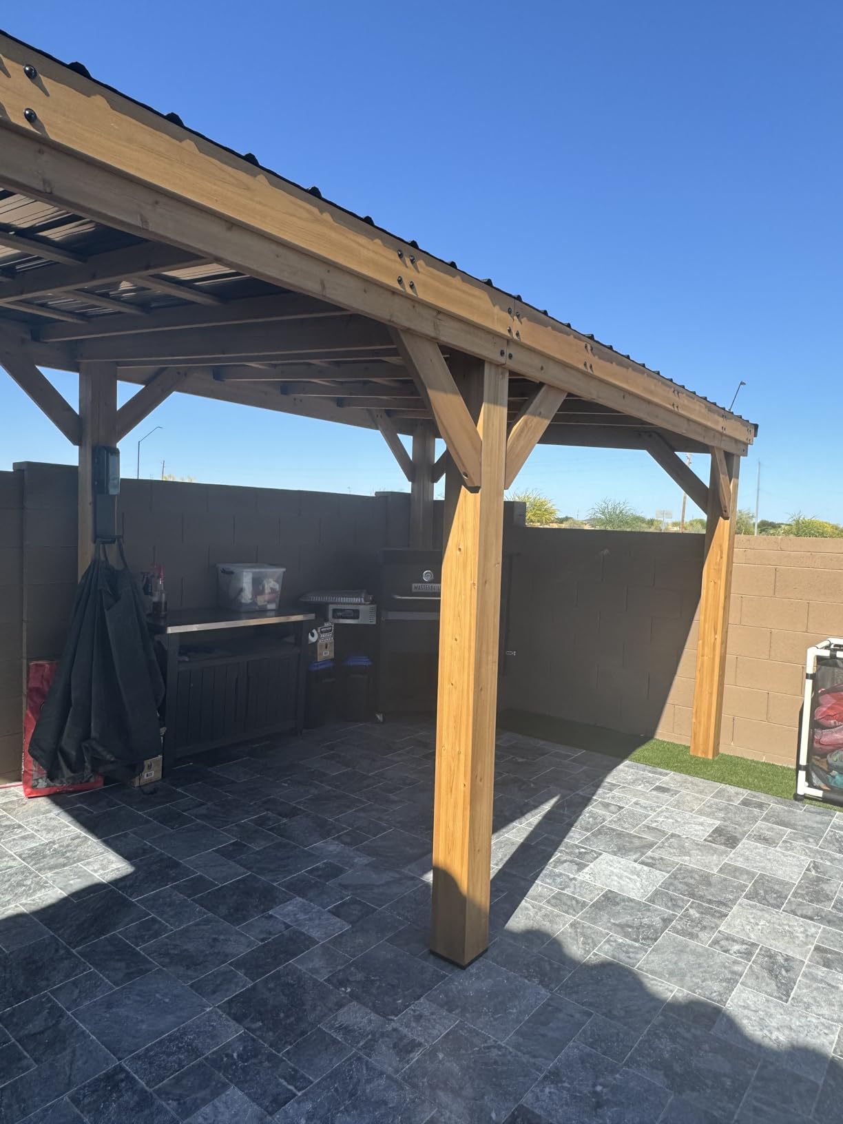 Backyard Discovery Arcadia 14' x 12' Cedar Wood Outdoor Gazebo Pavilion with Hardtop Galvanized Steel Slope Roof, Snow Support, Wind Resistance, PowerPort, Shade for Garden, Patio, Deck, Entertaining customer photo 2