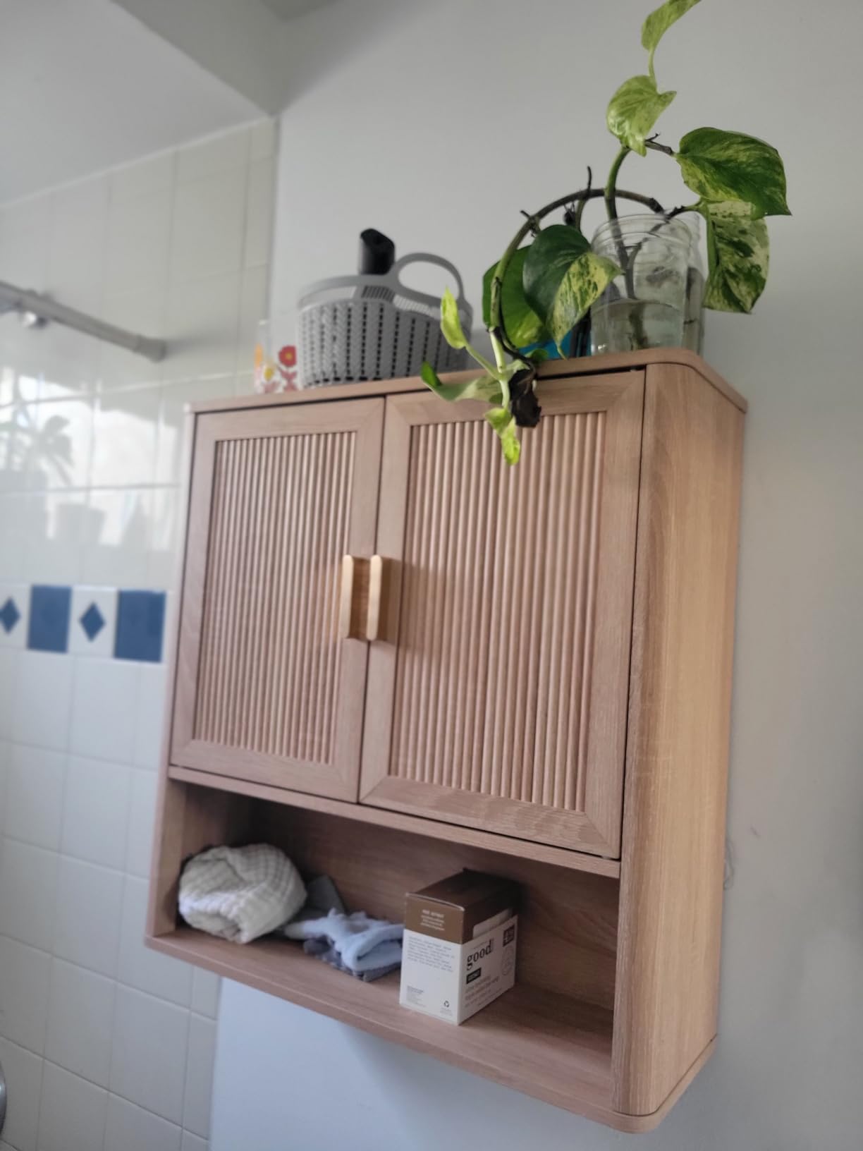 Bathroom Wall Storage Cabinet, Medicine Cabinet with Adjustable Wood Shelf & Doors, Over the Toilet Storage Cabinet Above Toilet Storage for Laundry Room & Living Room Kitchen Storage Islands (Oak) customer photo 2
