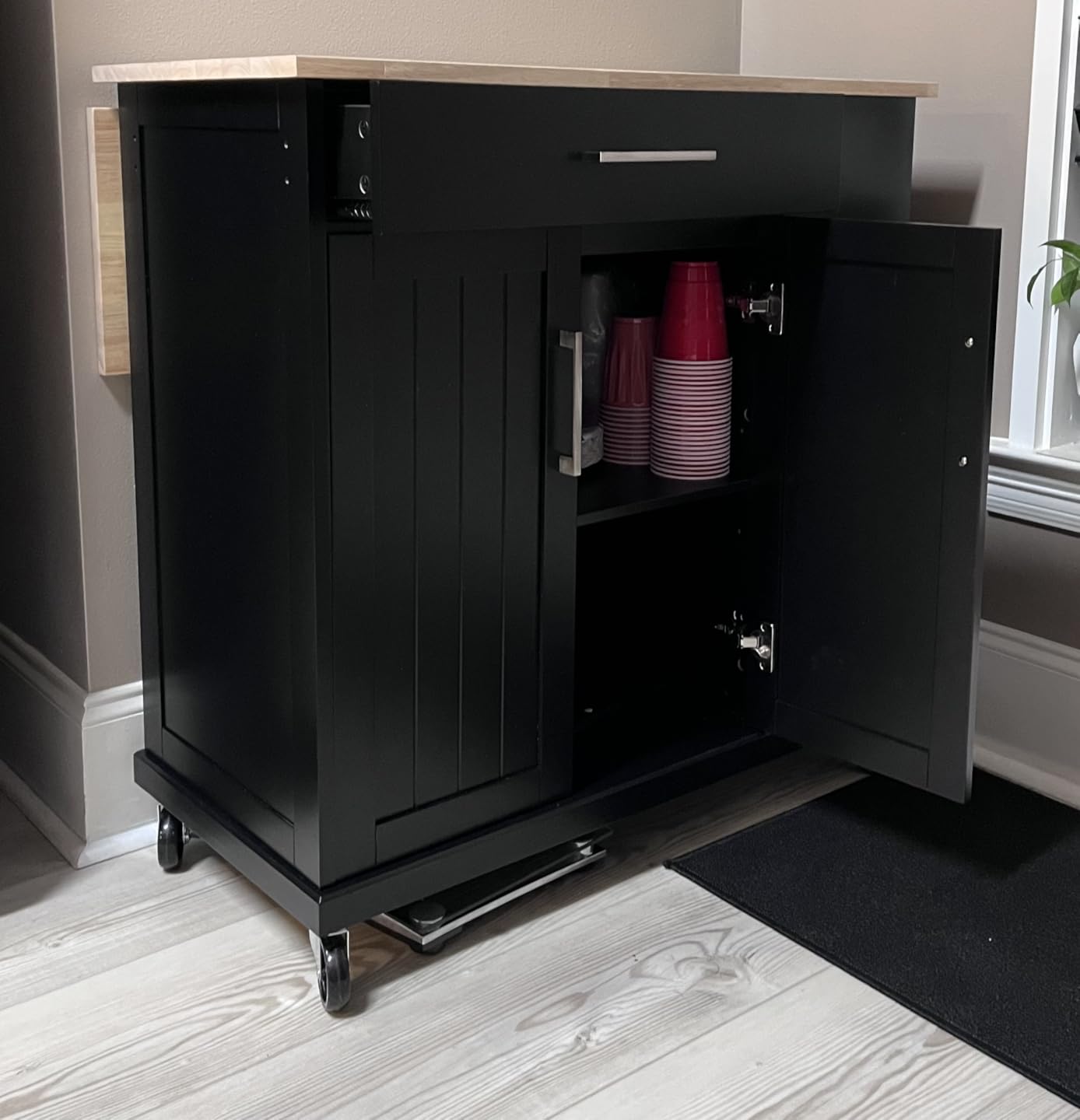 Yaheetech Kitchen Island Cart with Storage, Drop Leaf, Open Shelves, Black customer photo 2