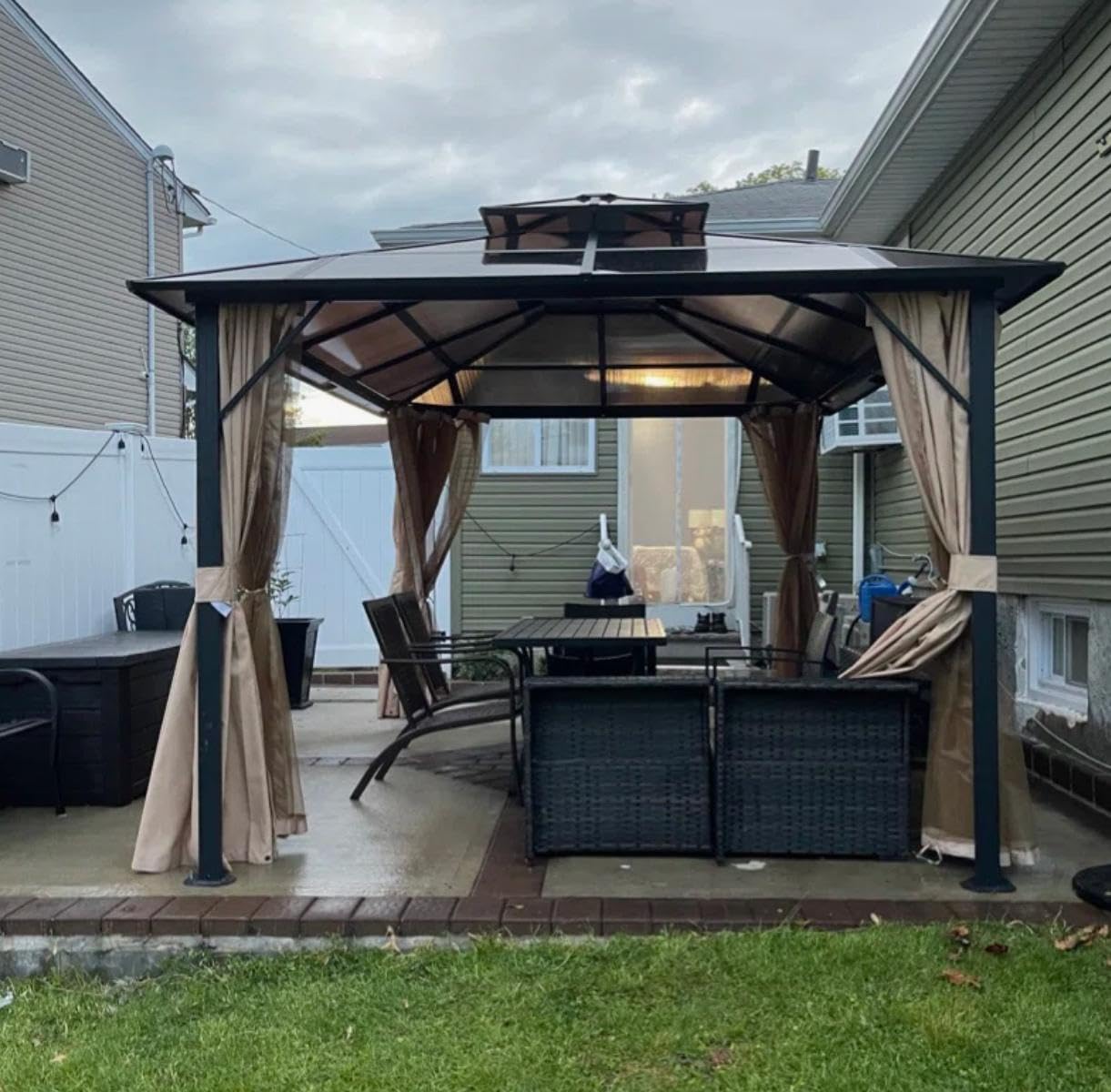 Aoxun 12'x10' Hardtop Gazebo with Polycarbonate Double Roof, Brown | Metal Frame Outdoor Permanent Pavilion with Breathable Netting and Privacy Curtain for Garden, Lawns, Patio customer photo 2