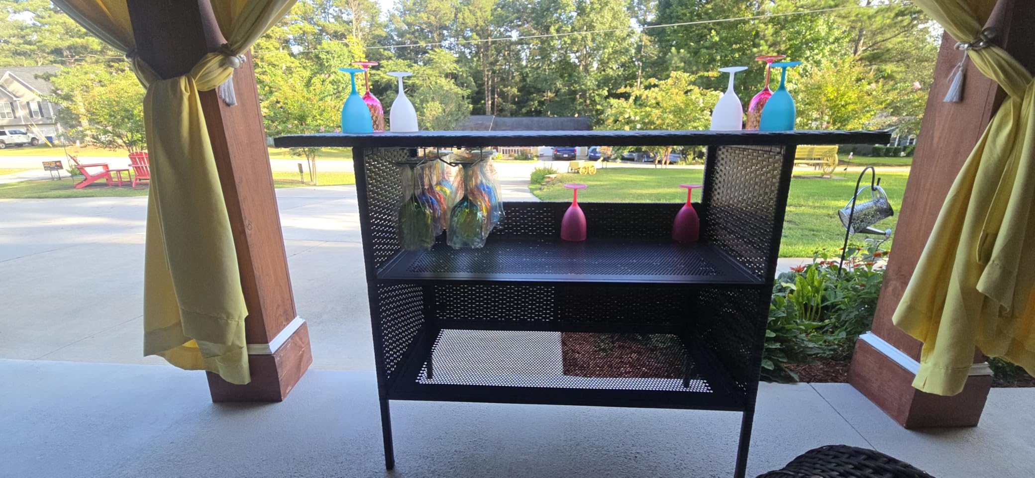 VINGLI Wicker Outdoor Bar Cart with Storage and Wheels, Outdoor Bar Table Serving Cart Rattan Bar Cart with Glass Top and Shelf for Pool, Party, Backyard, Porch (Brown) customer photo 2