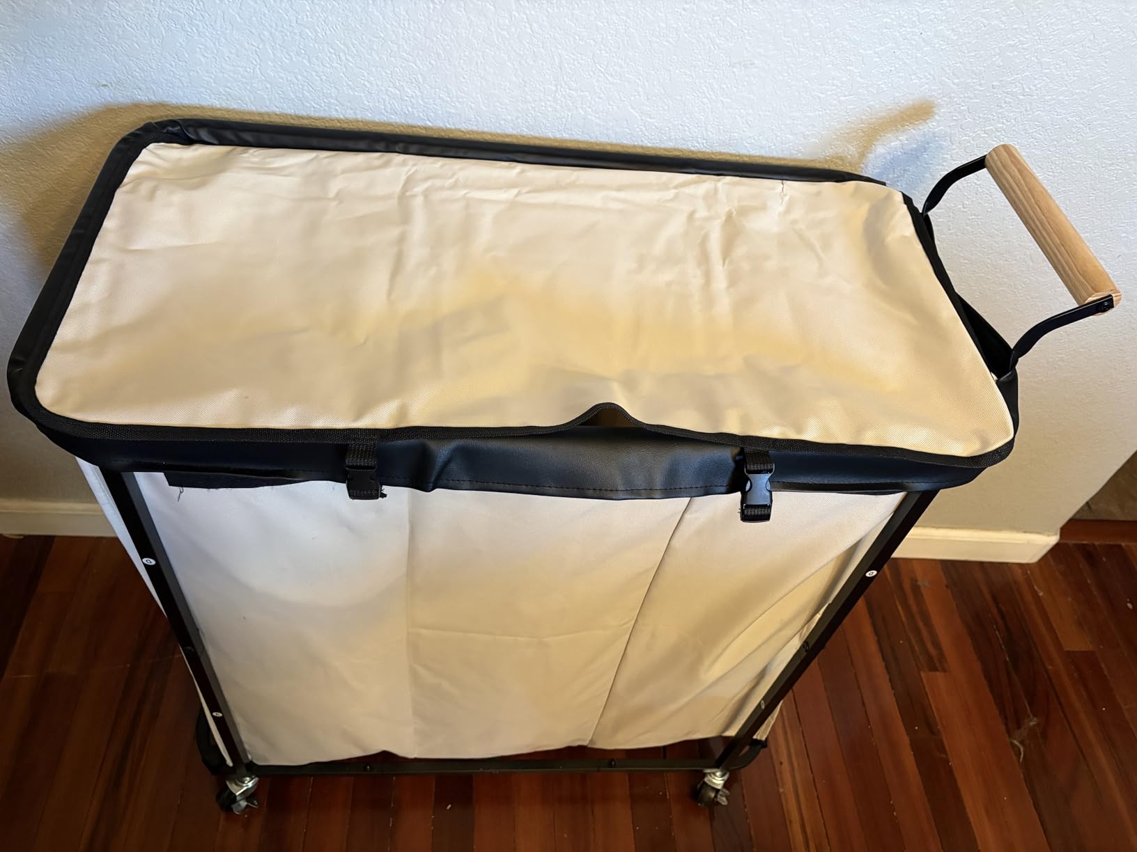 Laundry Hamper 3 Section,230L Rolling Dirty Clothes Hamper White | Laundry Basket with Wheels & Lid,Laundry Organizer Storage Cart with Metal Frame and Wooden Handle for Laundry Room, Hotel customer photo 2