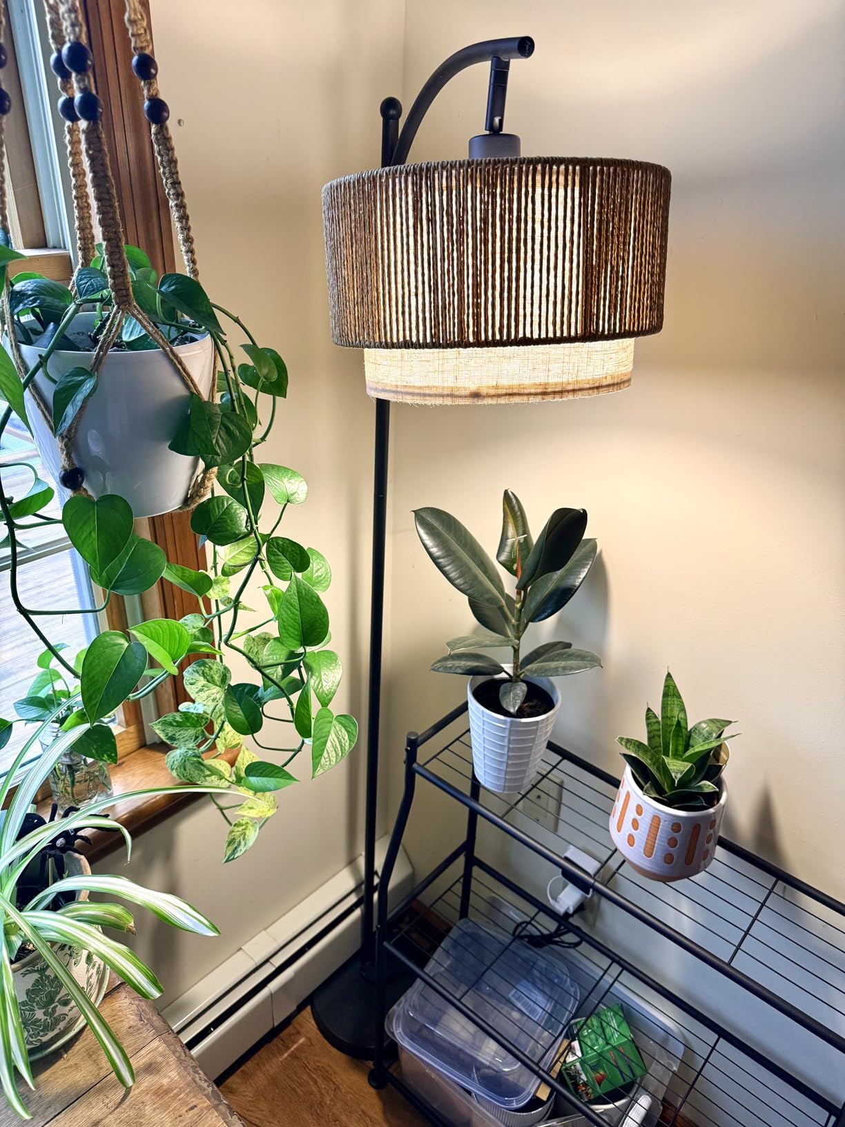SUNMORY Arc Floor Lamps for Living Room, Rattan Standing lamp with 12W Bulb | Arched LED Lamp with 3 Color Temperatures, Farmhouse Floor Lamps with Adjustable Shades, Boho Floor Lamp for Bedroom, Corner customer photo 1