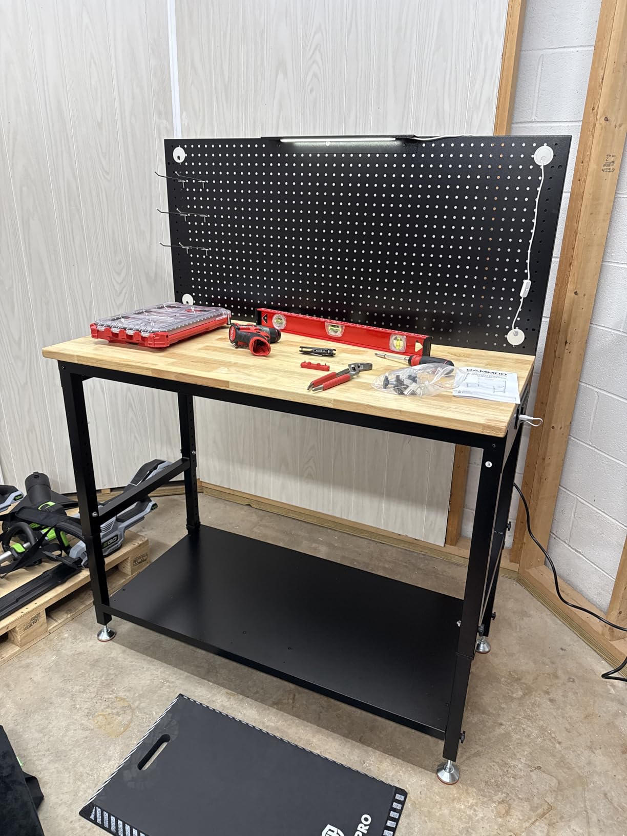 CAMMOO 48x24 Inch Garage Work Bench with Storage, Pegboard & Power Strip customer photo 1