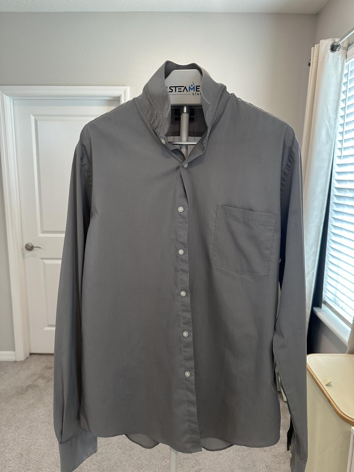 Adjustable Garment Steaming Stand with Hanger | Non-Electric, Portable | Patented fabric extender & removable clip bar spread garments | Extra-wide base and full 69.4-in height for easier steaming customer photo 1