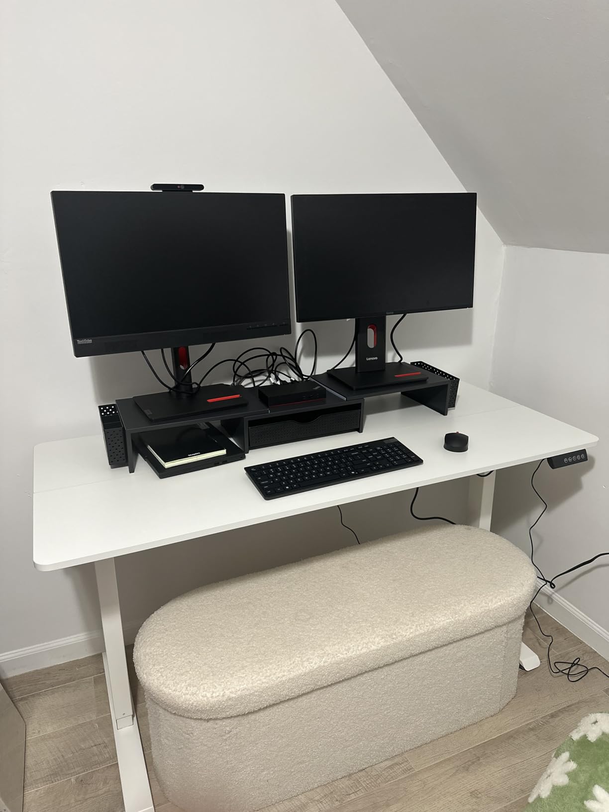Veken 55 Inch Large Electric Standing Desk, Gaming Table, White | Height Adjustable Sit Stand Up Computer Tables for Home Office, Study, Writing, Suit students, employees and group work customer photo 1