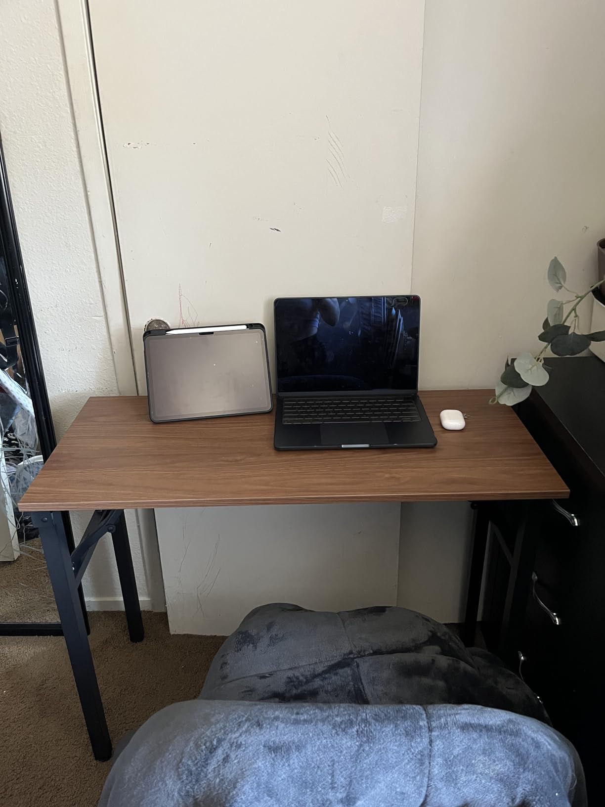 Frylr Small Folding Computer Desk - Portable 35.8 Inch Foldable Laptop Table, No-Assembly, Collapsible and Compact for Easy Storage, Lightweight for Small Spaces, Craft and Study Use, Dark Walnut customer photo 1