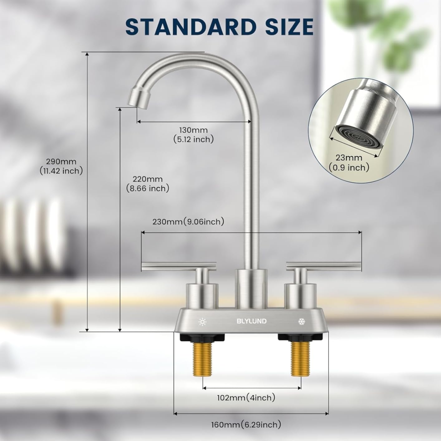 Commercial Bar Sink Faucet 4 Inch Center Deck Mount, Stainless Steel High Arch 2 Hole Utility Sink Faucets with Dual Lever Handles for Laundry Campers (Brushed Nickel) customer photo 1
