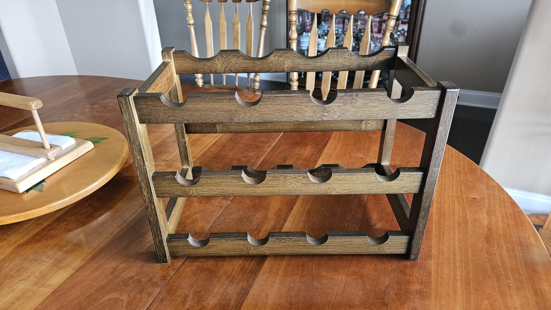 Bamboo Wine Rack, 3-Tier 12 Bottles Wine Storage Cabinet Shelf | Easy Assembly, Sturdy Wine Bottle Holder, Freestanding Bamboo Wine Racks Countertop for Kitchen Pantry Dining Room Bar, Walnut customer photo 1