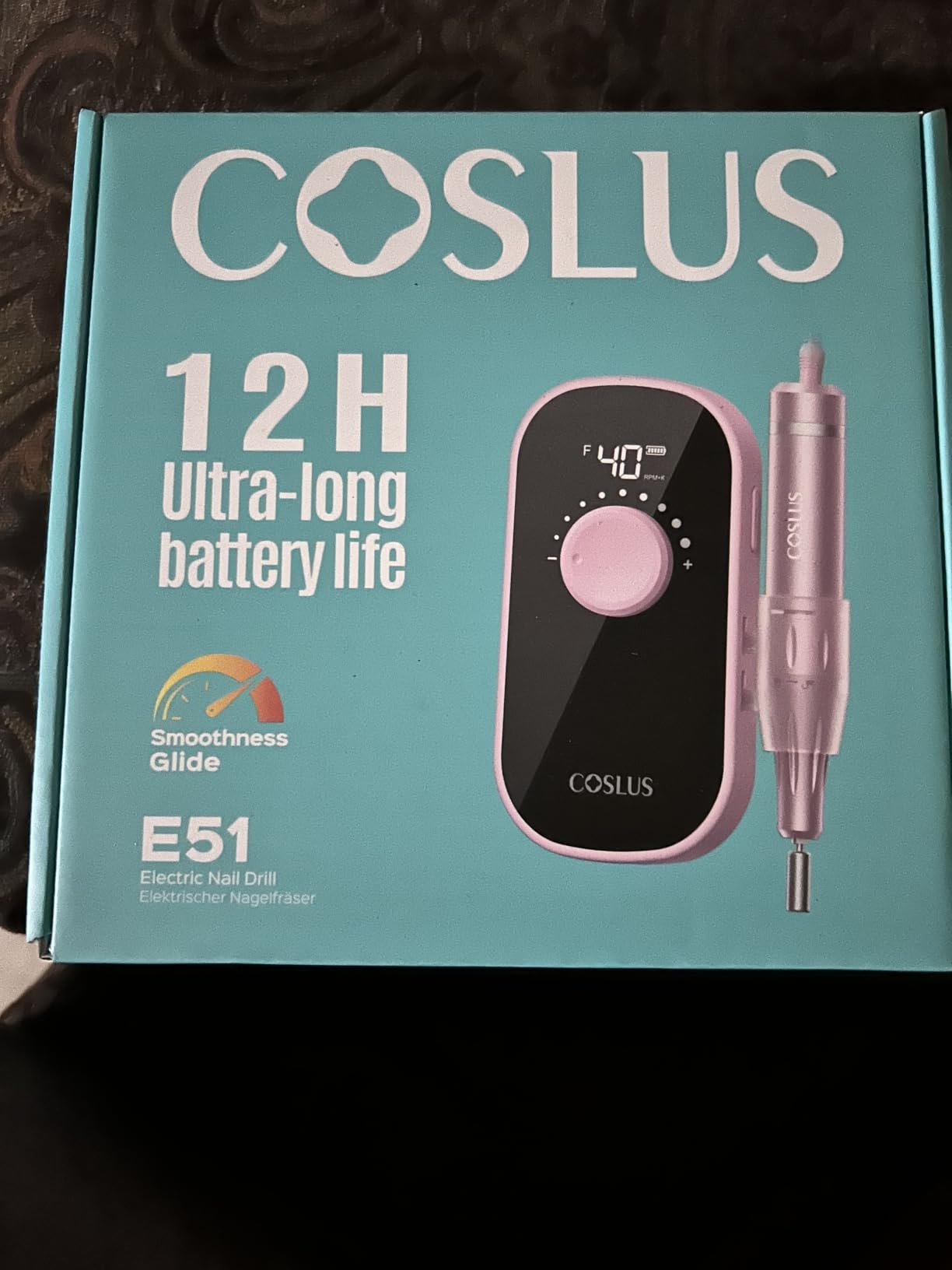 COSLUS E51 Professional Nail Drill Portable Long-Lasting Electric Nail File | Rechargeable, 40000 RPM, Effective for Acrylic Gel Polishing Removing, Easy for Beginner Women, Home DIY & Salon, Pink customer photo 1