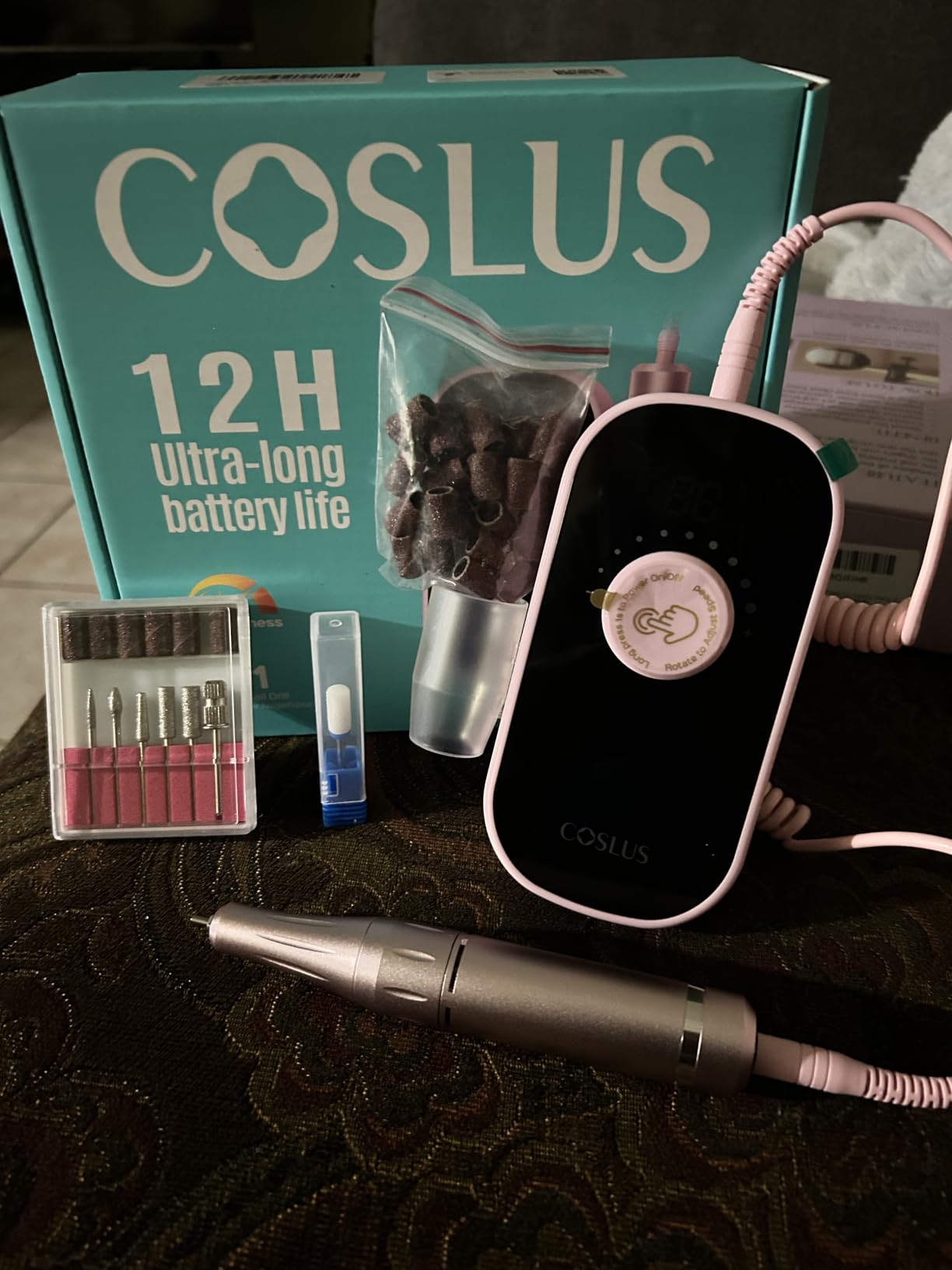COSLUS E51 Professional Nail Drill Portable Long-Lasting Electric Nail File | Rechargeable, 40000 RPM, Effective for Acrylic Gel Polishing Removing, Easy for Beginner Women, Home DIY & Salon, Pink customer photo 2