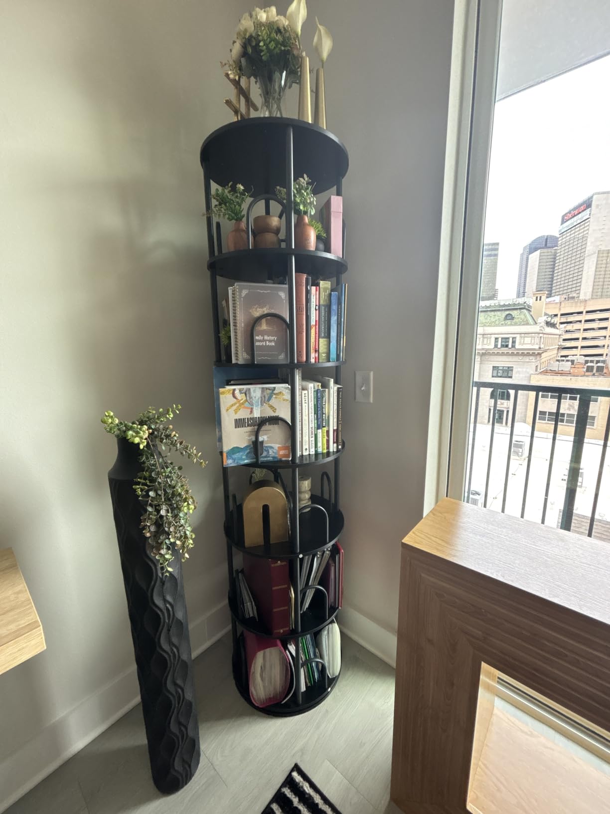Aheaplus 6 Tier Rotating Bookshelf Tower, Revolving Bookcase, Rustic Brown | 360° Round Spinning Book Shelf, Narrow Swivel Bookshelves Vertical Turning Corner Bookshelf Organizer for Small Space customer photo 1