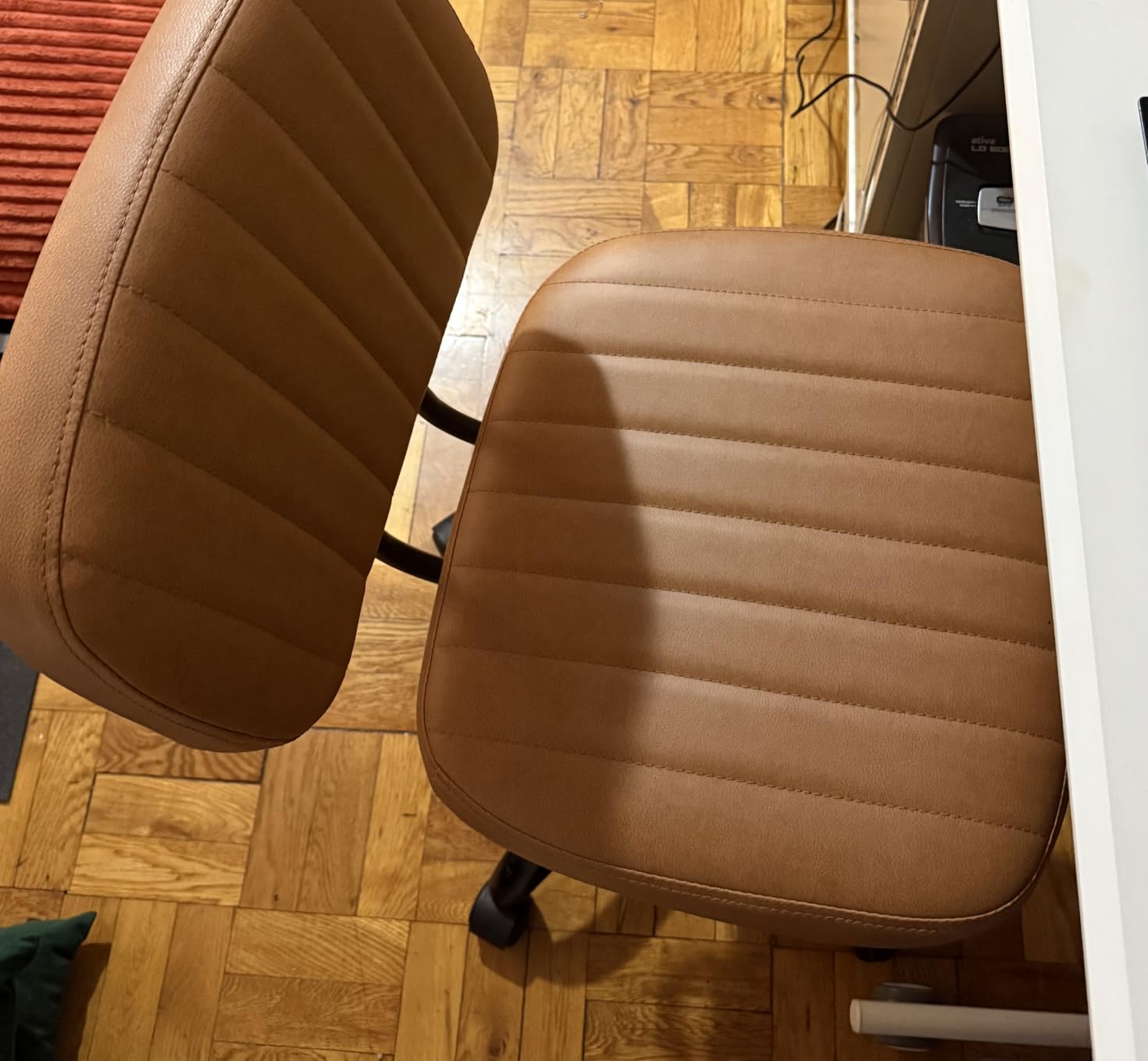 Sweetcrispy Office Desk Chair, Small Home Vanity Chair, Lumbar Support | Armless PU Leather, Height Adjustable Rolling Swivel Task, Bedroom Home Student, Black customer photo 2
