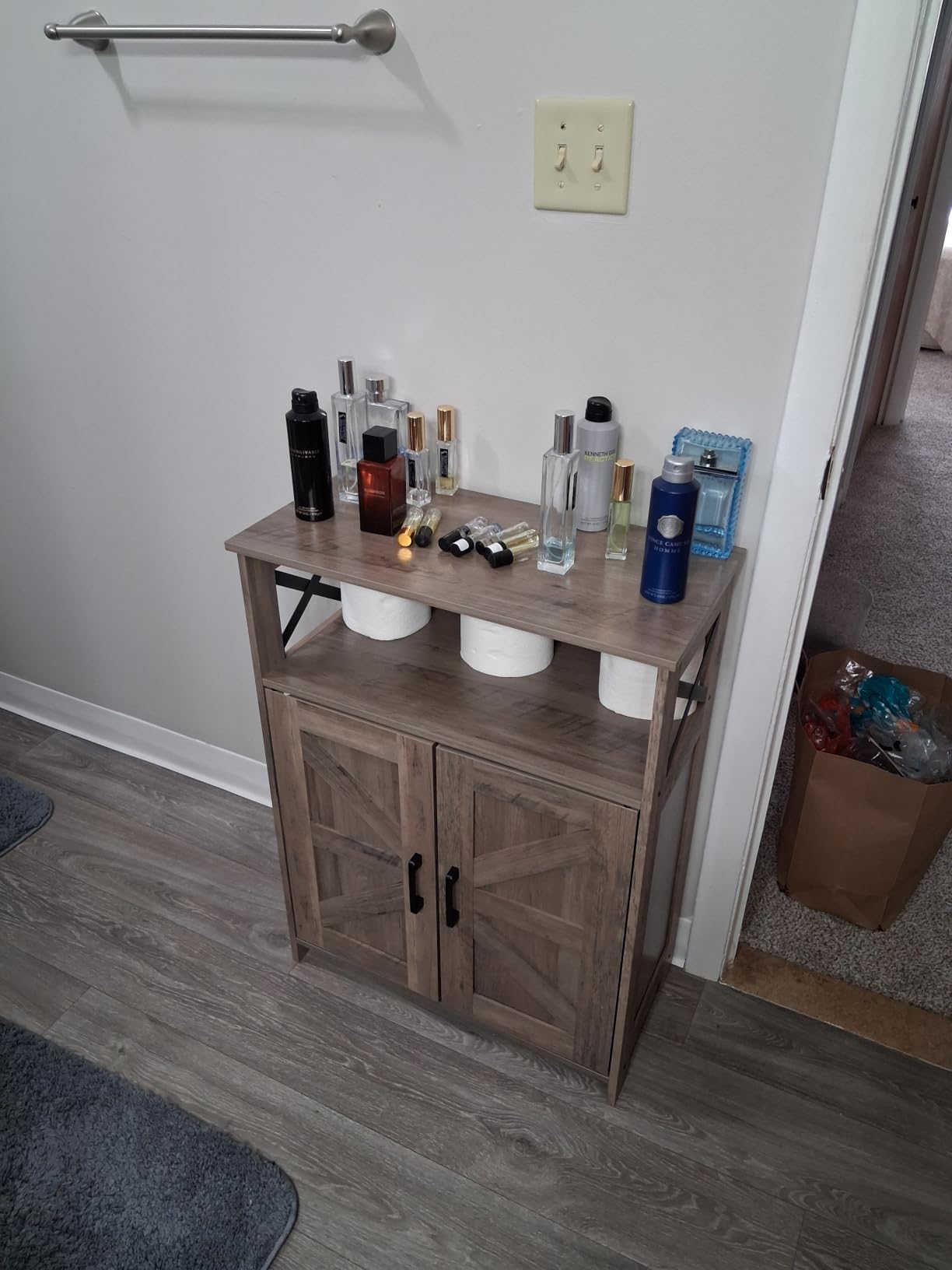 Homhedy Farmhouse Bathroom Storage Cabinet with Doors, Small Floor Cabinet | Toilet Paper Cabinet with Adjustable Shelf, Freestanding Storage Cabinet for Kitchen/Laundry/Living Room, 24