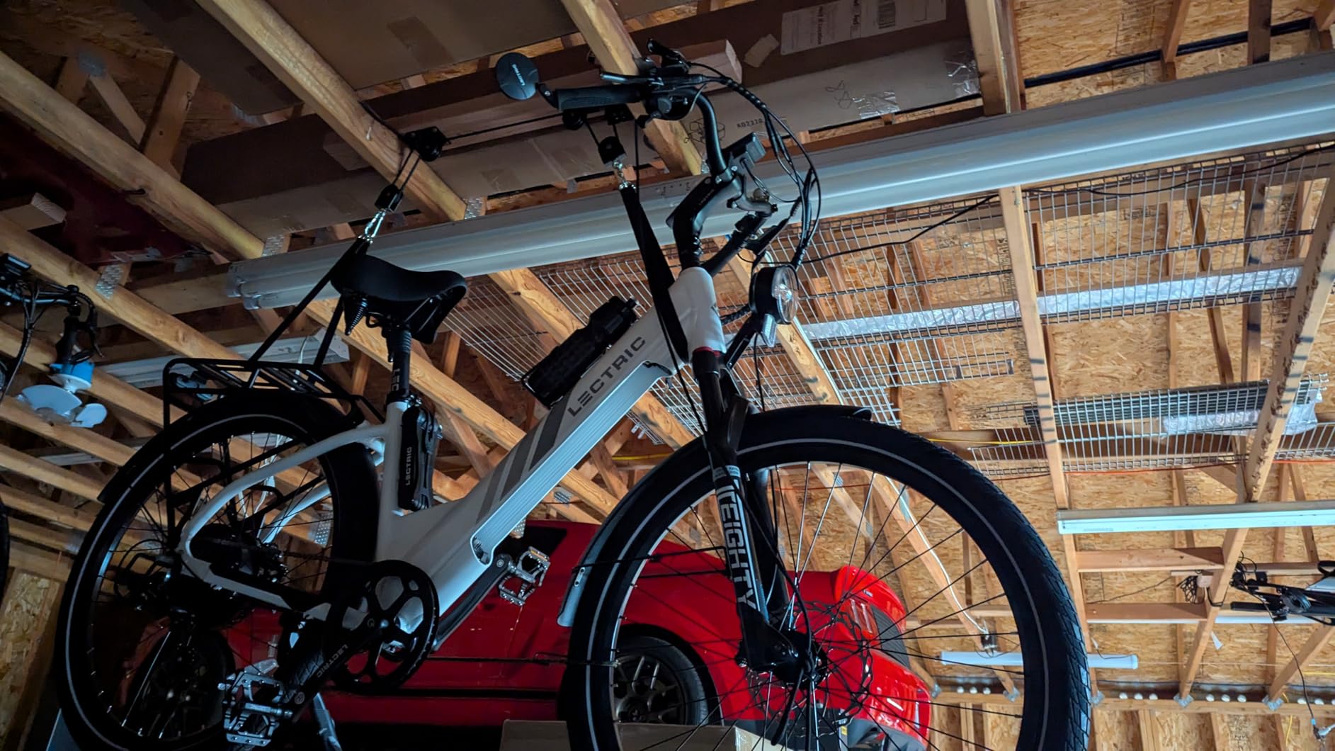 TRUSOON 2-Pack Bike Hoist, Heavy Duty Ebike Pulley System for Garage, 85lb Capacity Each, Auto-Lock Safety, Fits 10-16ft Ceilings customer photo 1