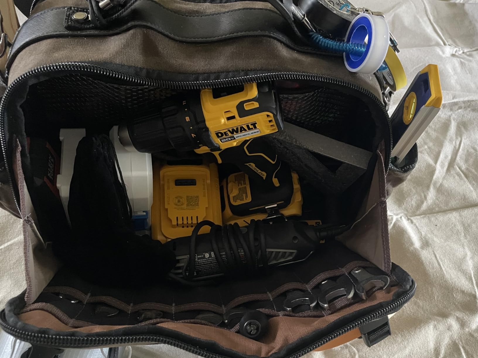 WELKINLAND 53Pockets Hard-Bottom HVAC Bag, Dual-Open Electrician Tool Bags, Canvas Tool Bag Heavy Duty, 16