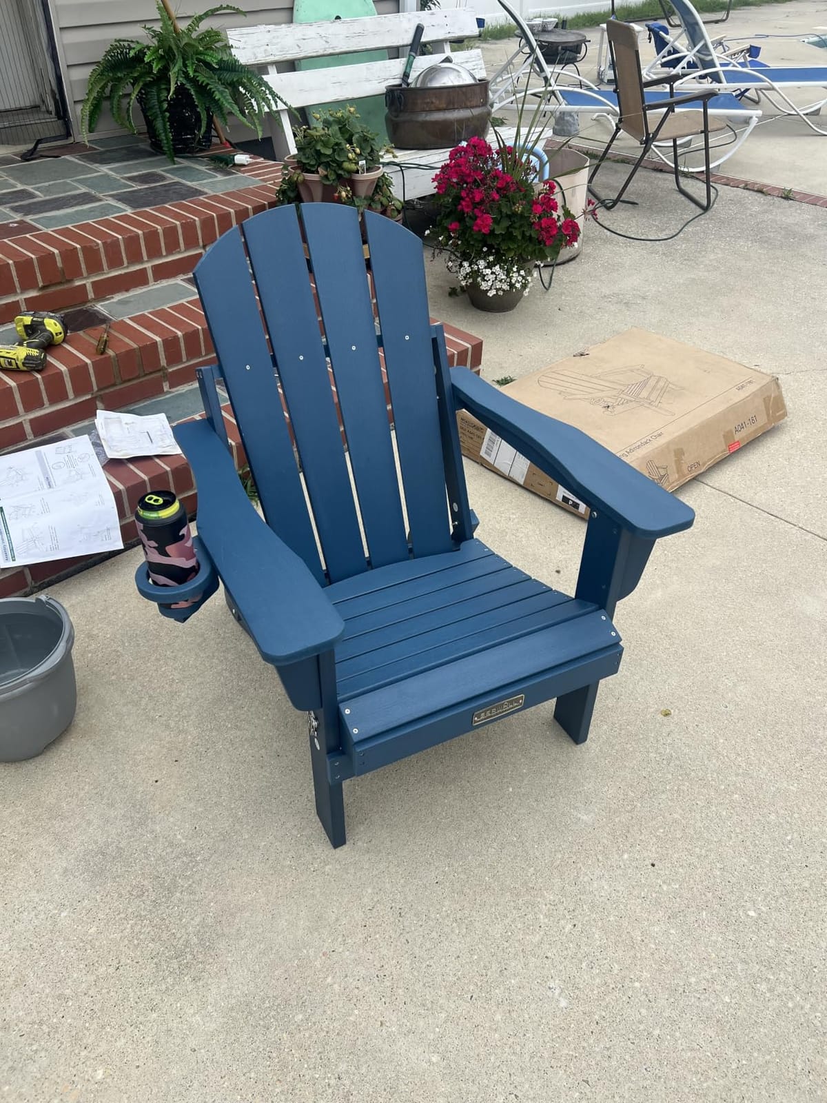 SERWALL Folding Adirondack Chair Set of 2 with Cup Holder, Fire Pit - White | All Weather Adirondack Chairs with Wood Texture, Fire Pit Chairs for Outdoor, Deck, Backyard,, Patio Chairs, Lawn Chairs customer photo 1