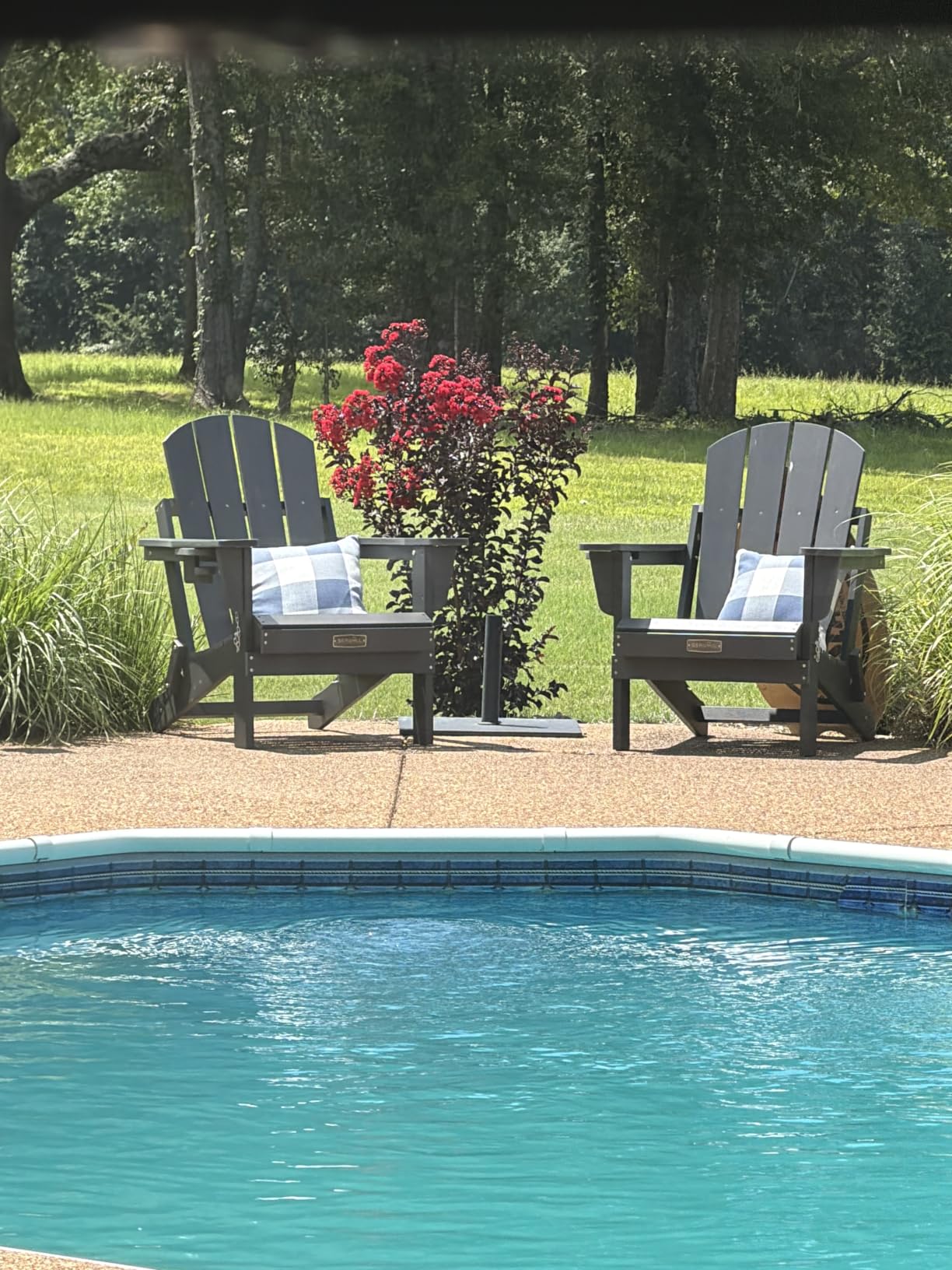 SERWALL Folding Adirondack Chair Set of 2 with Cup Holder, Fire Pit - White | All Weather Adirondack Chairs with Wood Texture, Fire Pit Chairs for Outdoor, Deck, Backyard,, Patio Chairs, Lawn Chairs customer photo 2