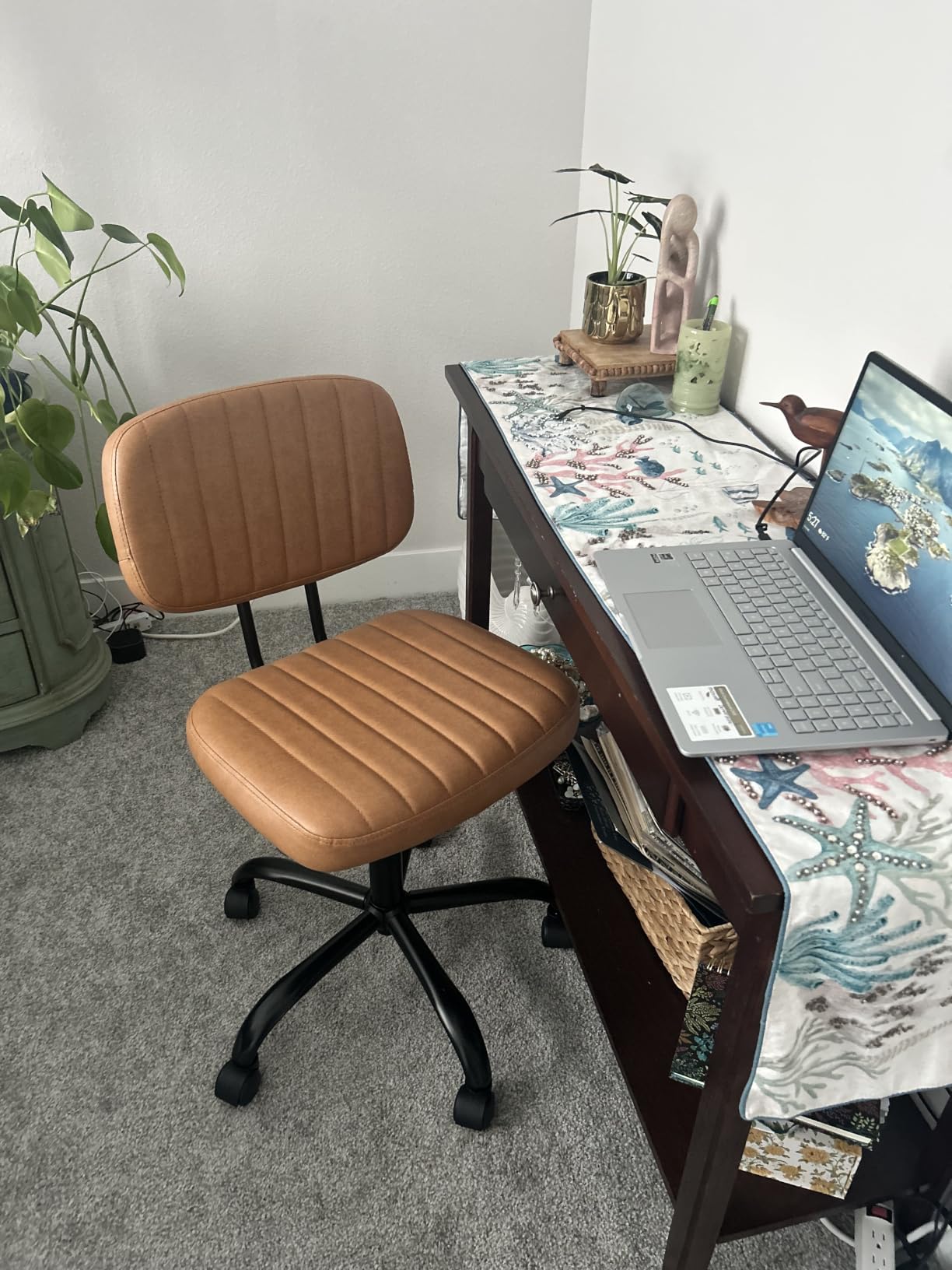 DUMOS Home Office Chair, Ergonomic Computer Desk Chair, Lumbar Support | Armless Height Adjustable, PU Leather, 360 Swivel Wheels, Small Space, Adults, New Black customer photo 2