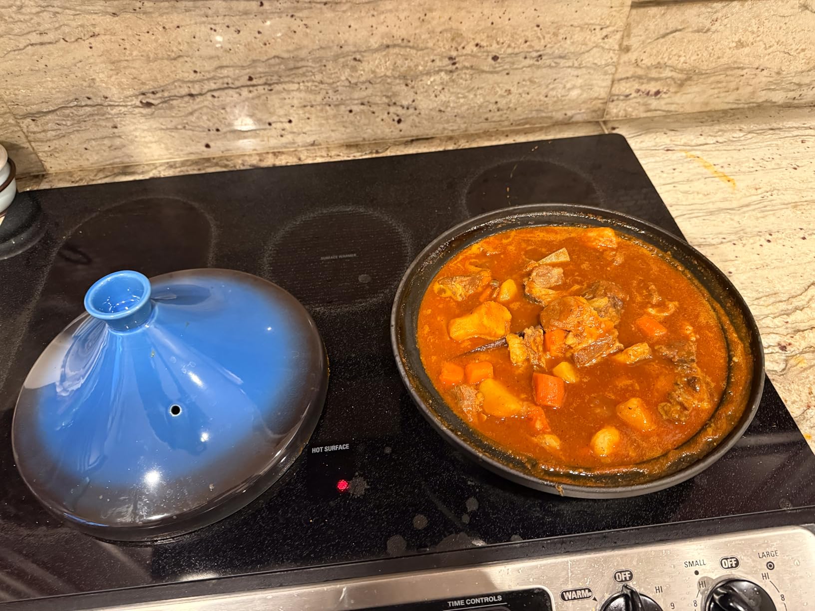 Moroccan Tagine for Cooking: Enameled Cast Iron Cooking Pot, Slow Cooker, Classic Kitchen Cookware, Tajine with Ceramic Cone-Shaped Closed Lid, 3.3 QT, Blue customer photo 2