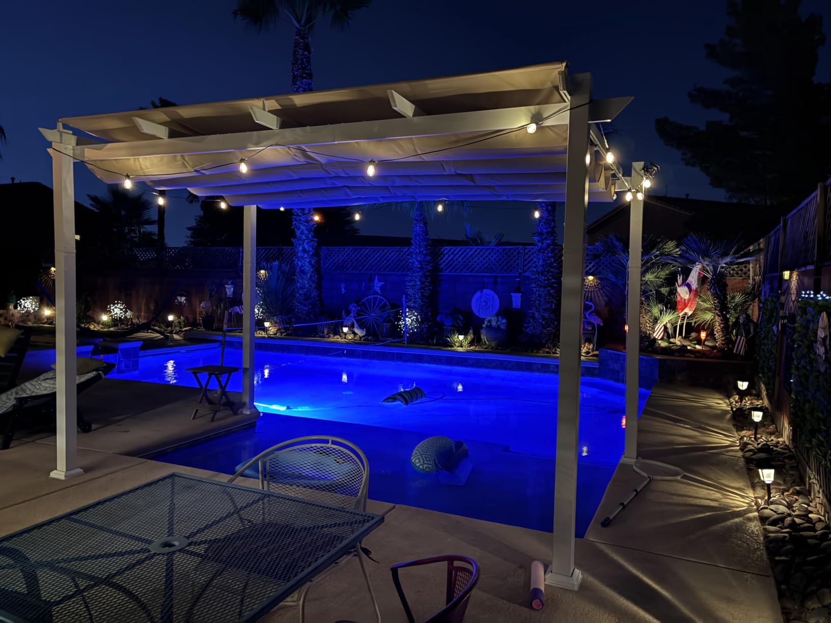 PURPLE LEAF Outdoor White Pergola 10' x 13' w/Double Canopy, Navy Blue customer photo 2