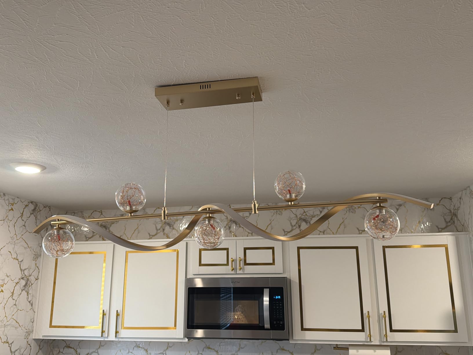 Modern Kitchen Island Lighting, 6-Light Linear Pendant Light with Glass Globes, Dimmable Gold Dining Room Light Fixture for Kitchen Island, Dining Table & Open Concept Living Spaces customer photo 2