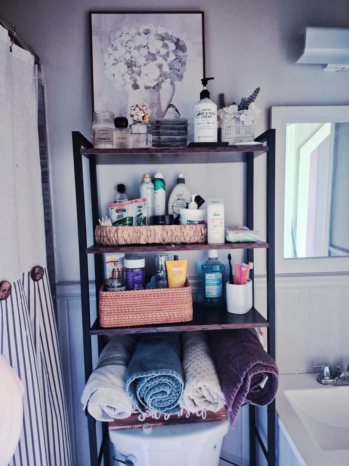 VASAGLE 4-Tier Over the Toilet Storage, Adjustable Shelves, Basket, 68.1''H | Bathroom Organizer, Space Saving, 3 Hooks, 9.4 x 23.6 x 68.1 Inches, Rustic Brown, BARNET Collection UBTS114KD01S customer photo 1