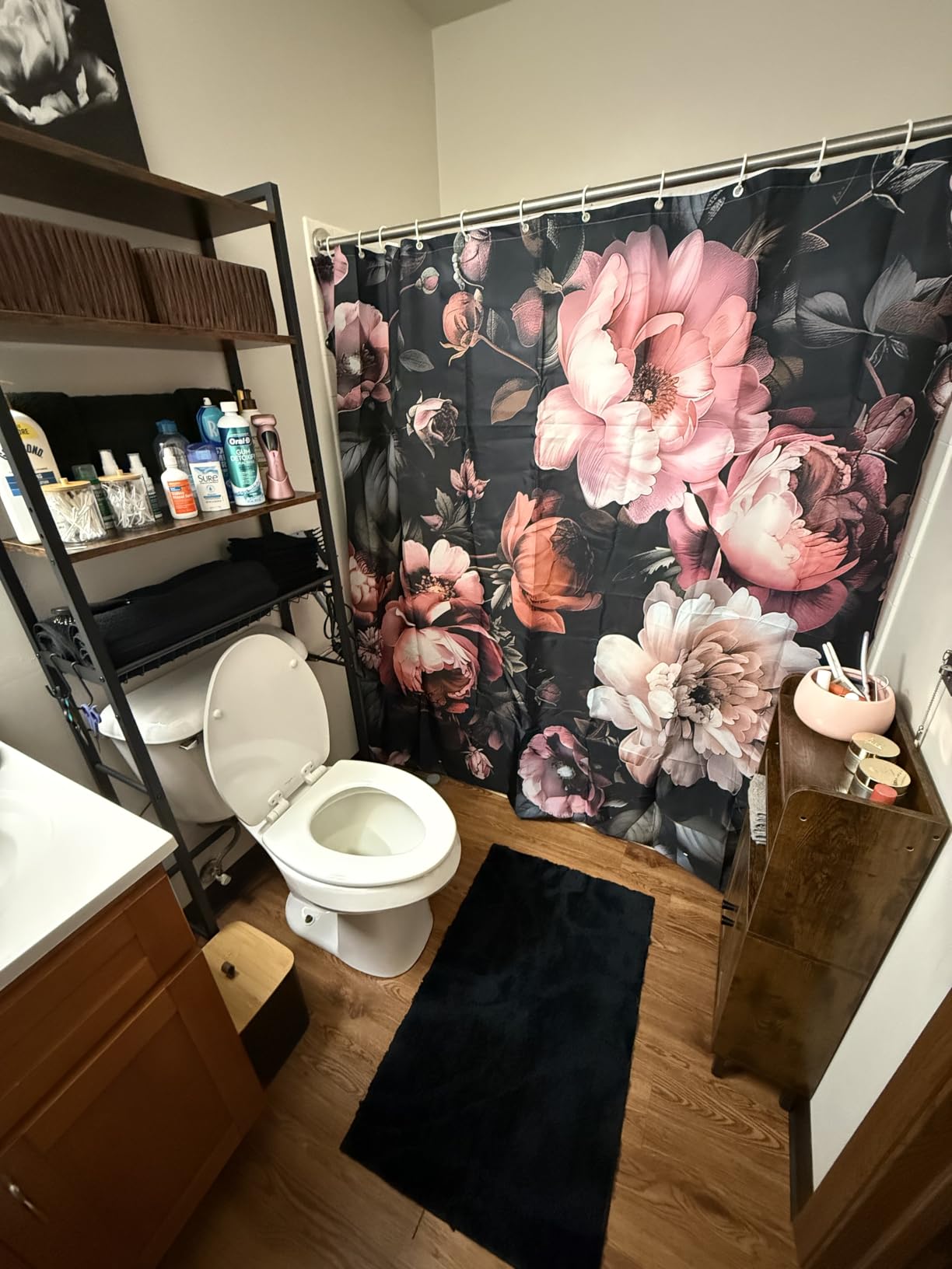VASAGLE 4-Tier Over the Toilet Storage, Adjustable Shelves, Basket, 68.1''H | Bathroom Organizer, Space Saving, 3 Hooks, 9.4 x 23.6 x 68.1 Inches, Rustic Brown, BARNET Collection UBTS114KD01S customer photo 2
