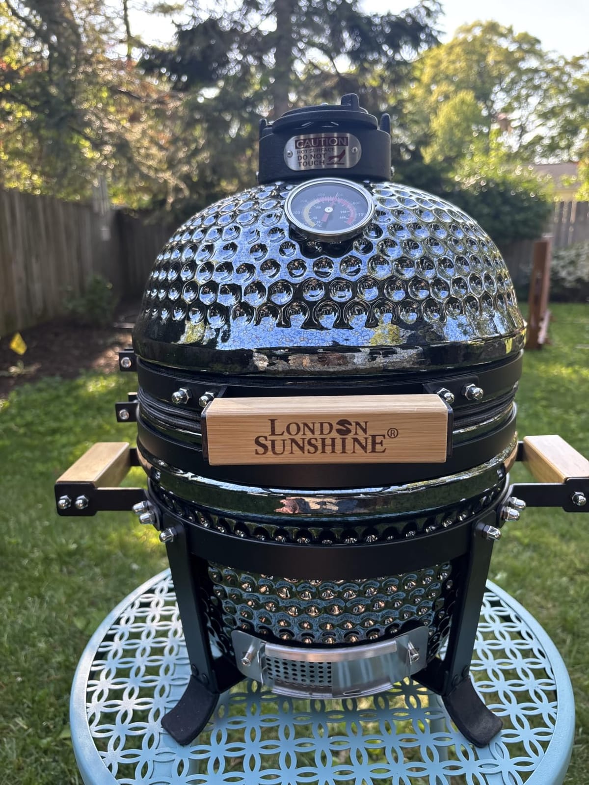 London Sunshine 13-Inch Ceramic Kamado Grill, Waterproof Vent Cap, Green | Portable Charcoal Grill with Stainless Steel Grate for Patio & Outdoor customer photo 2
