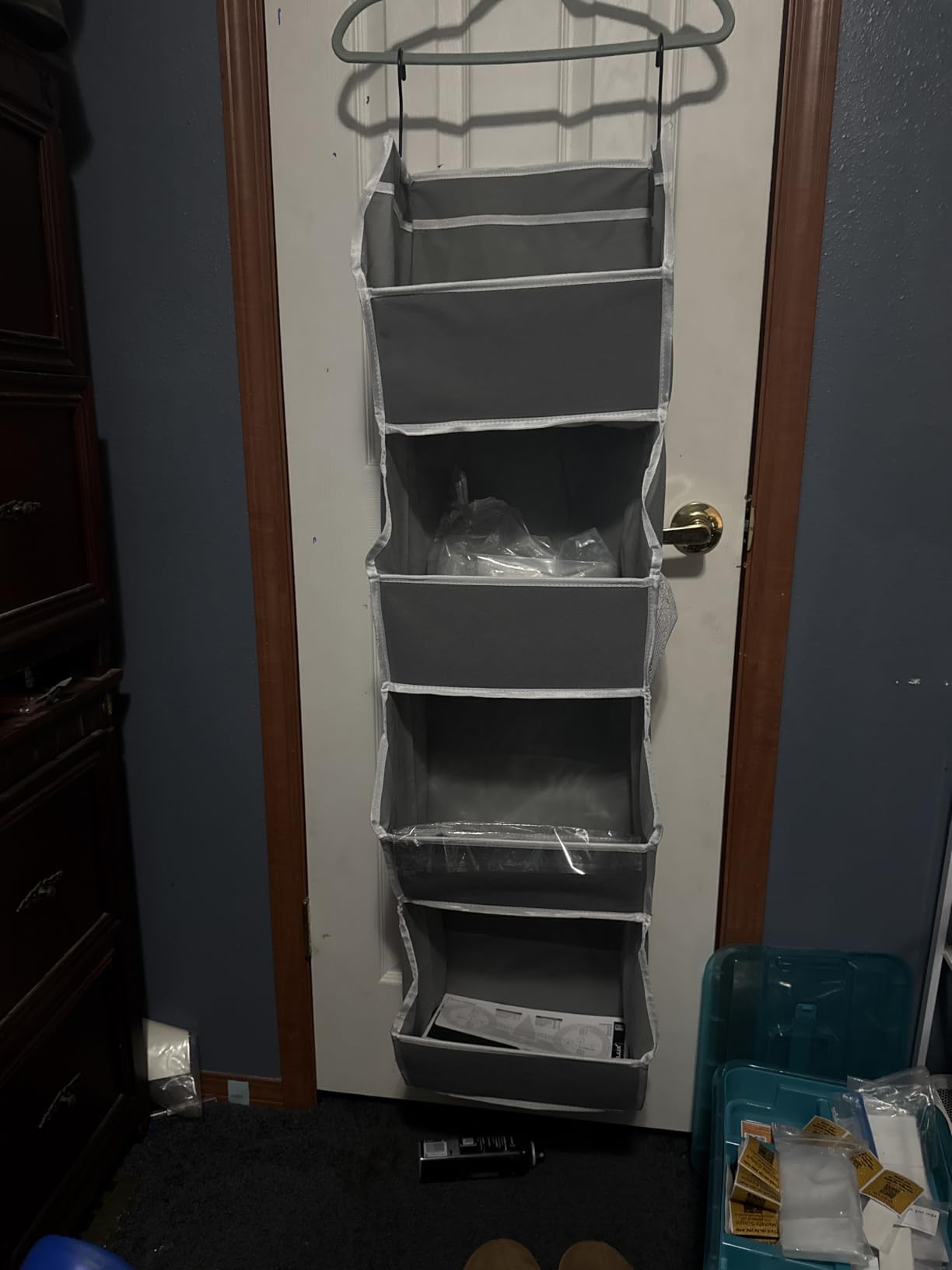 Hanging Closet Organizer 4 Shelf Collapsible with Mesh Pockets, Grey customer photo 1