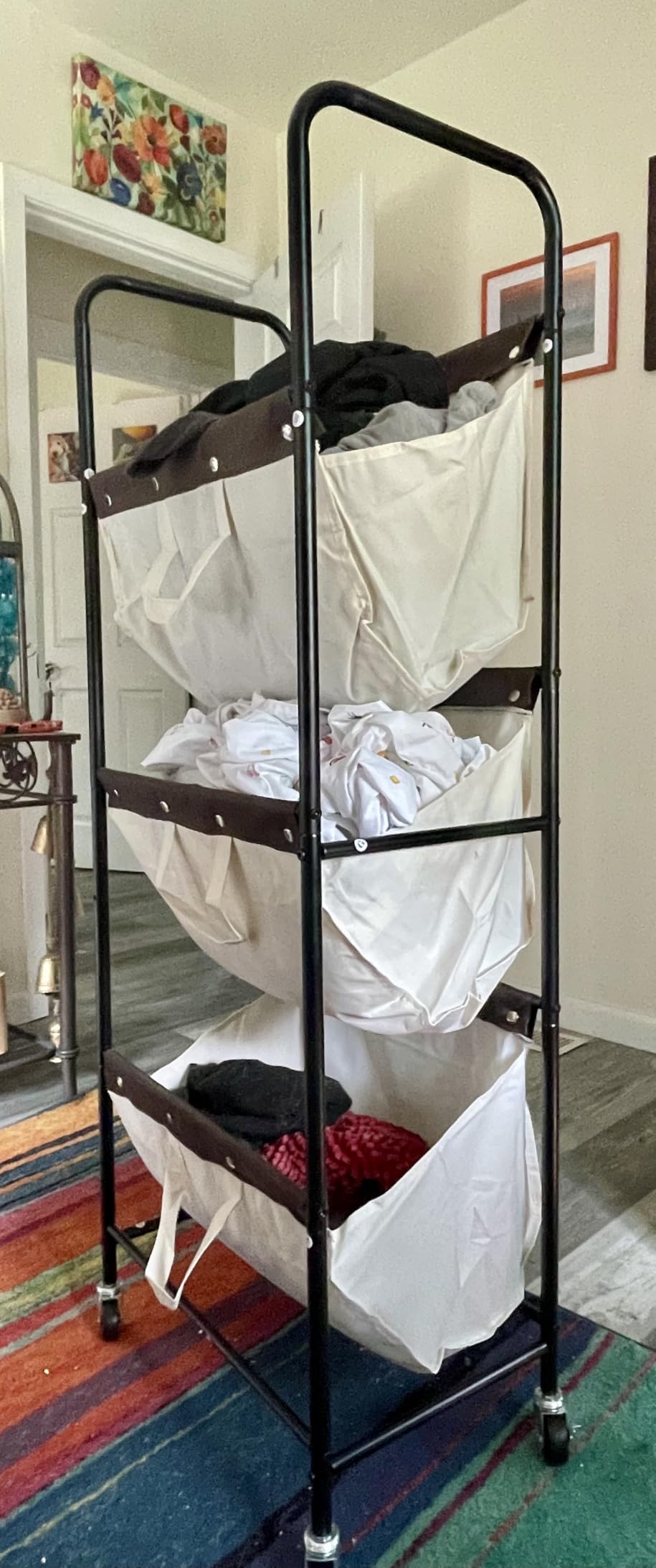 GRANNY SAYS 3 Tiered Laundry Sorter, Narrow Hamper Cart with Wheels | Sturdy 3 Section Laundry Basket with Wheels, Vertical Beige Hamper Cart for Bedroom, Bathroom, Apartment customer photo 2