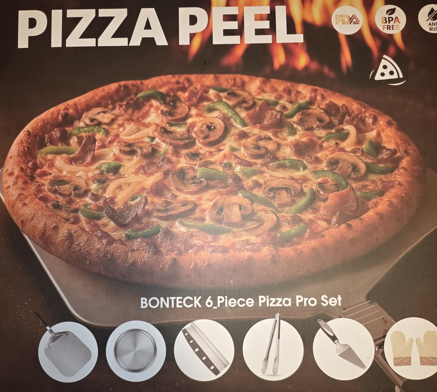 Bonteck Pizza Peel Aluminum Metal Pizza Spatula Kit | 12x14 Inch Foldable Handle Paddle | 6Pcs Pizza Oven Accessories with Rocker Cutter, Pizza Pan, Pizza Server, Oven Mitts customer photo 2
