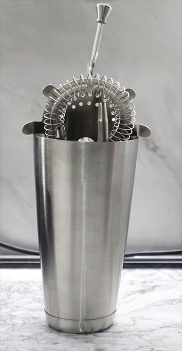 FineDine 17-Piece Stainless Steel Bar Set Cocktail Shaker Set Bartender Kit | Mixology kit, stainless steel bar tools, shaker tins, jigger, strainer, muddler, spoon, pourers, stand, home bartending customer photo 2