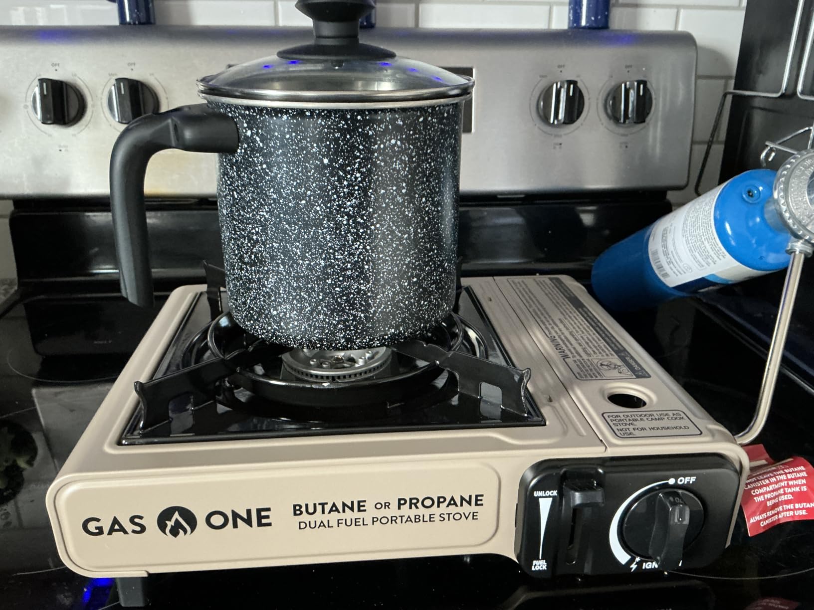 GasOne GS-3400P-KIT Propane or Butane Gas Stove with Flat Top Griddle Included - Dual Fuel Propane Grill Tent Stove Burners for Cooking for Camping, Kitchen - Diecast Aluminum with Non Stick Coating customer photo 2