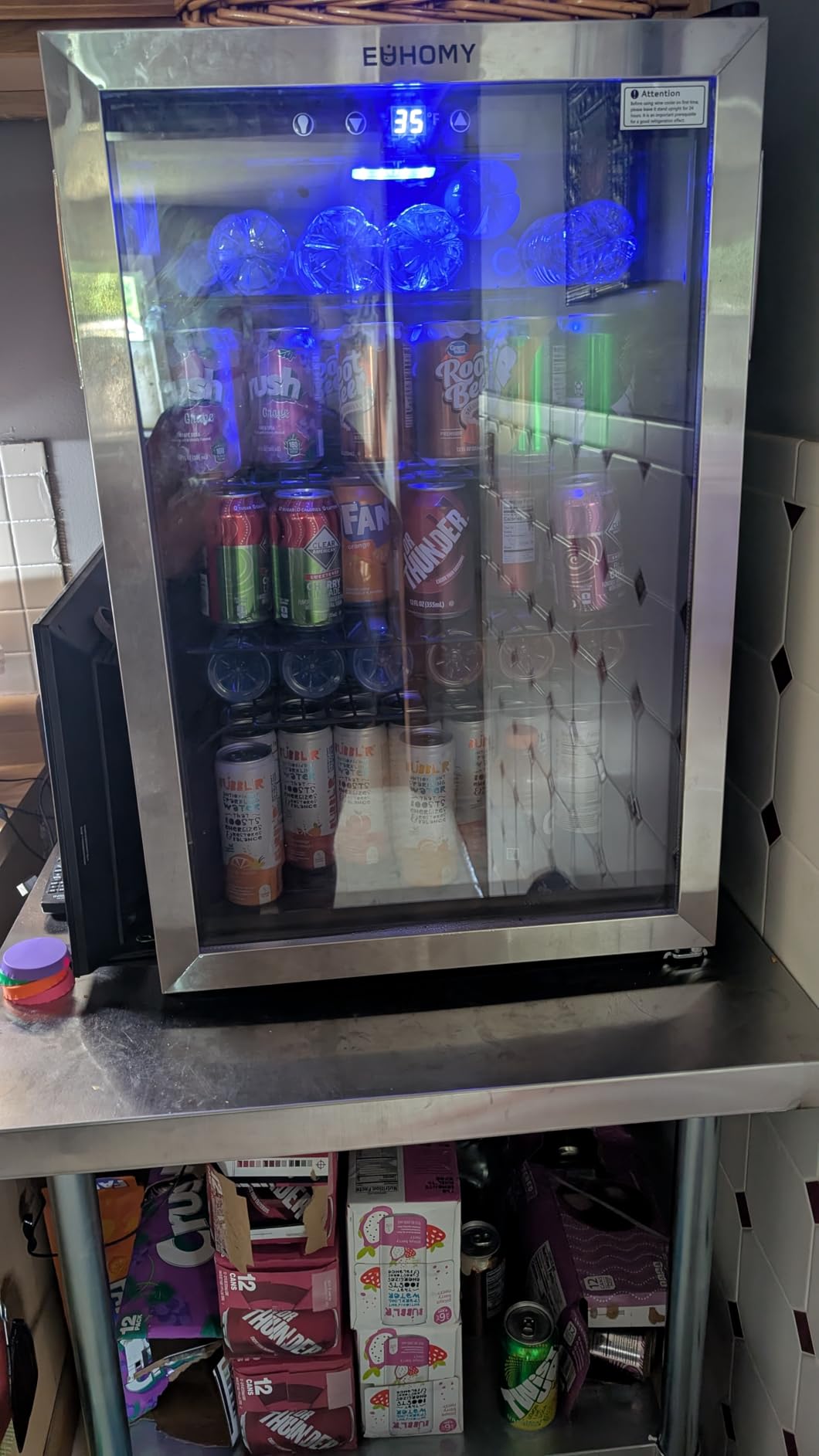 EUHOMY 130 Can Mini Fridge, Beverage Refrigerator with Glass Door, Silver | 3.2 Cu.ft Capacity, 37F to 61F, Compressor Cooling, Digital Temperature Control, Removable Shelves, Home Bar Office Use customer photo 2