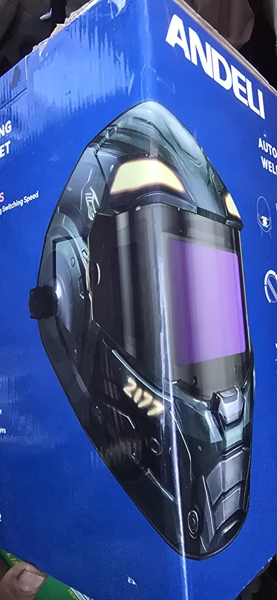 ANDELI Auto Darkening Welding Helmet 2 LED Lights Internal Digital Control | 7.2 x 3.2 in Panoramic View, Gesture-Sensor LED, One-Touch Grind, 1000mAh Rechargeable Battery, True Color, Shade 3/5-9/9-13 customer photo 1