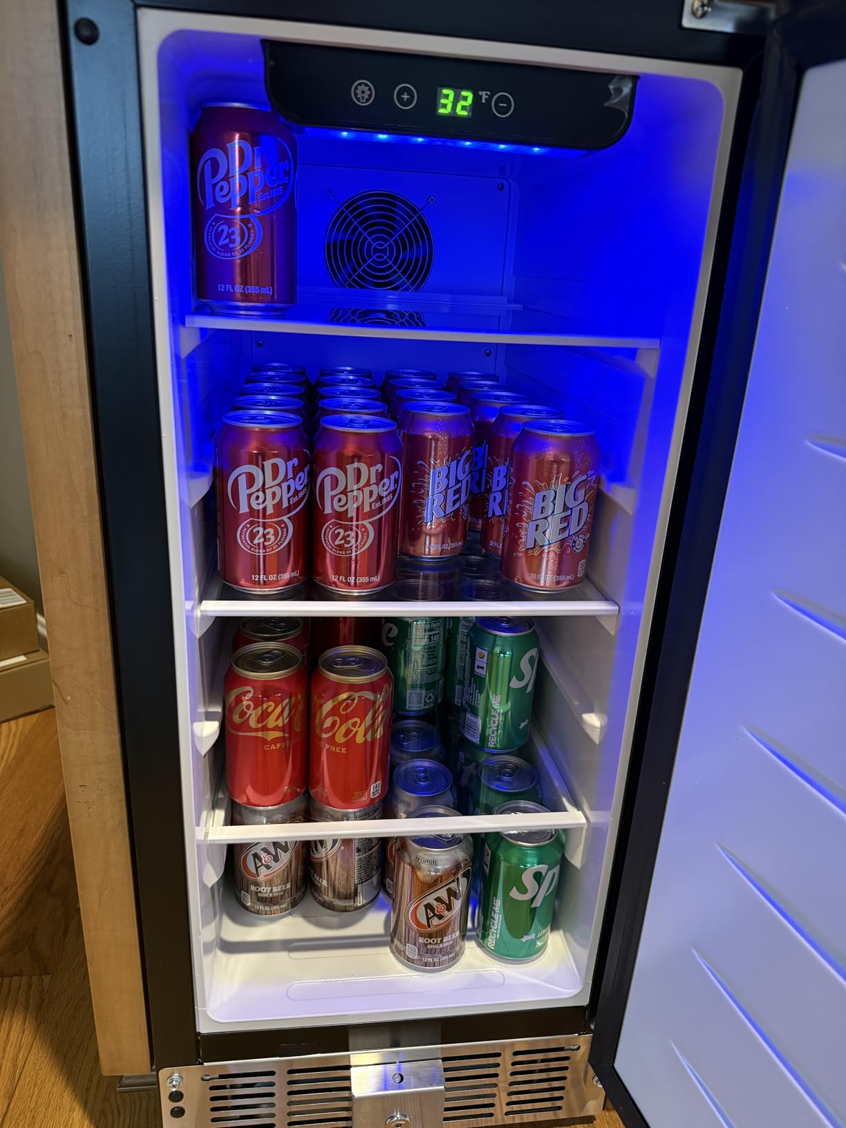 EUHOMY 24 Inch Under Counter Beverage Refrigerator, 180 Can Beverage Fridge | 37°F to 65°F, Compressor Cooling, Built-in or Freestanding, Stainless Steel Door, Digital Temperature Control, LED Light customer photo 2