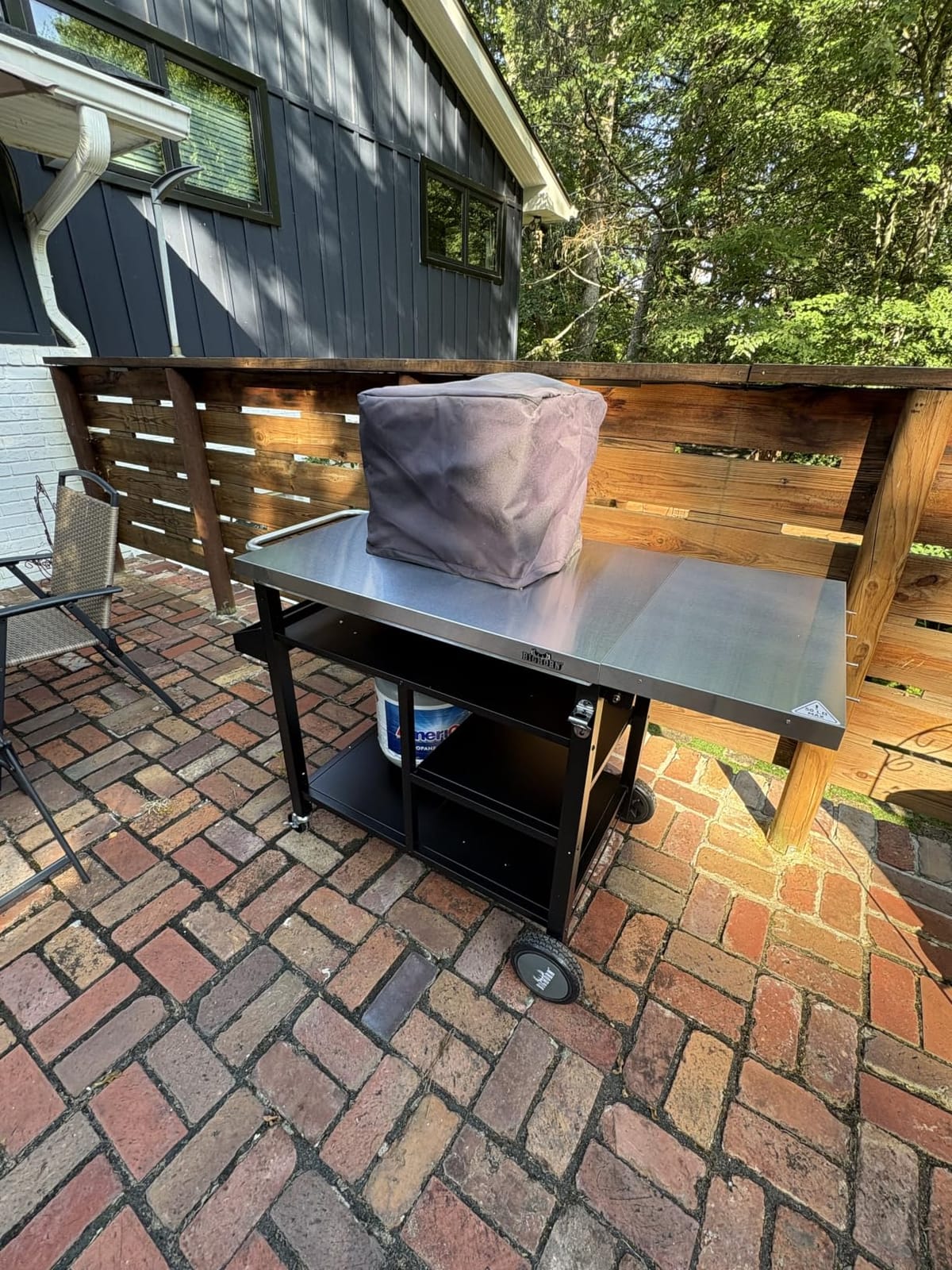 BIG HORN OUTDOORS Grill Cart, Stainless Steel Outdoor Grill Table for Infrared Grill, Pizza Oven Stand Compatible with Big Horn, Ninja, Ooni Pizza Ovens, Outdoor Cooking Table, 48.4
