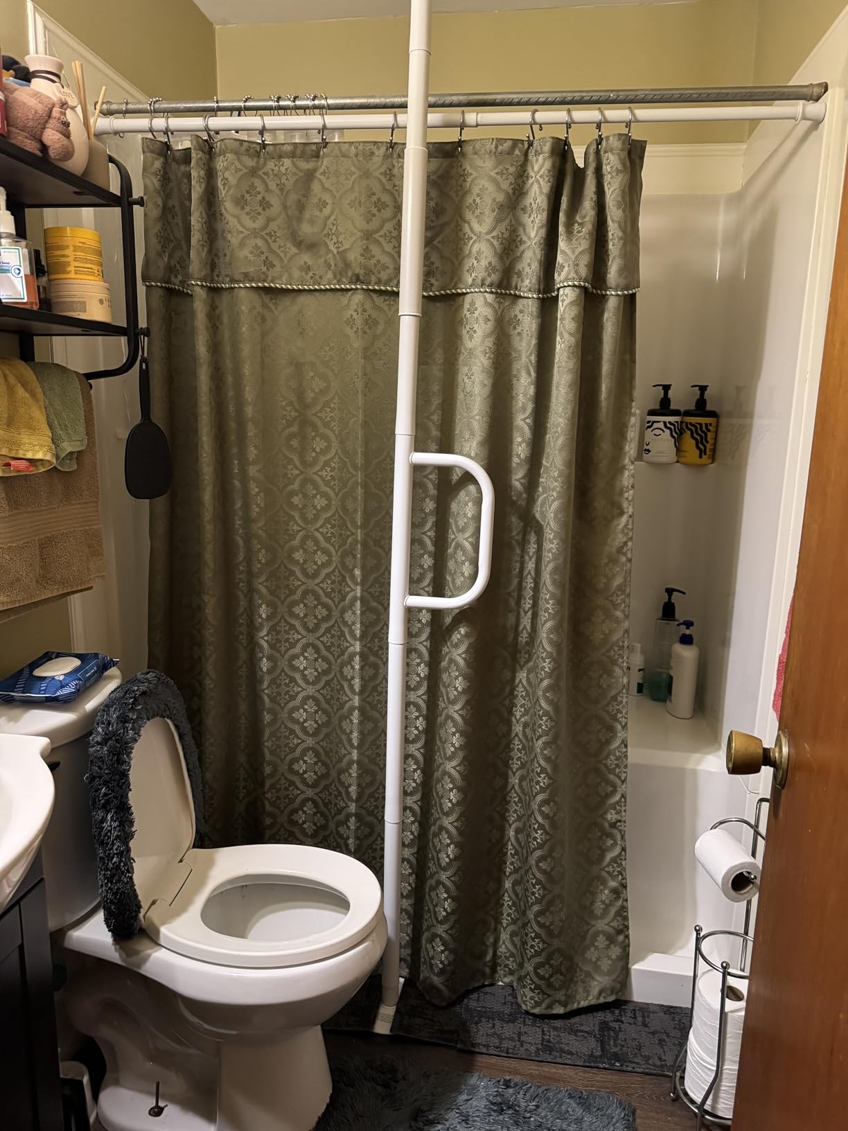 Stander Double Handle Non-Rotating Floor to Ceiling Grab Bar, No-Drill Tension Mounted Transfer Pole for Seniors, Bath Safety & Bedside Assist Rail for Home Standing Support & Fall Prevention, White customer photo 2