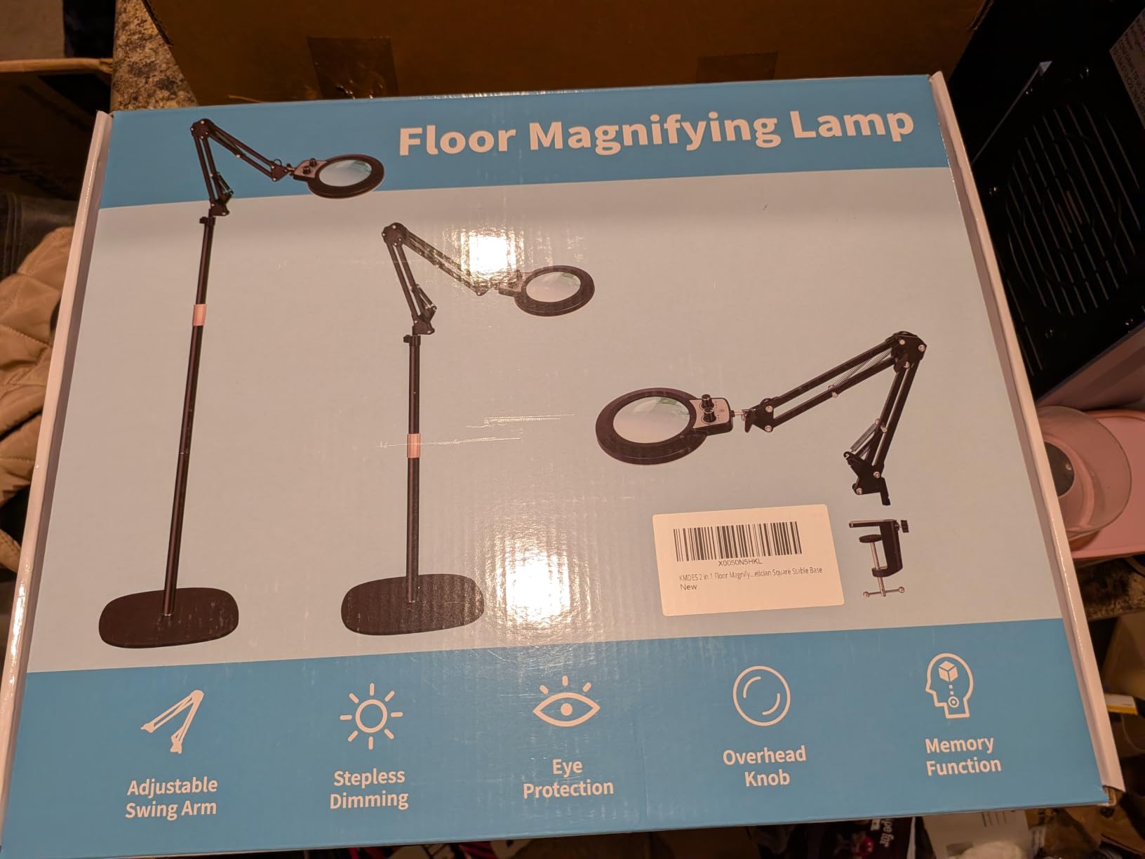 Magnifying Glass with Light and Stand 2 in 1 Square Stable Base Black | 57in Overhead Dual Knob, 12X Magnifier Floor Lamp for Reading Sewing Painting Craft, Adjustable Height Color Brightness customer photo 1